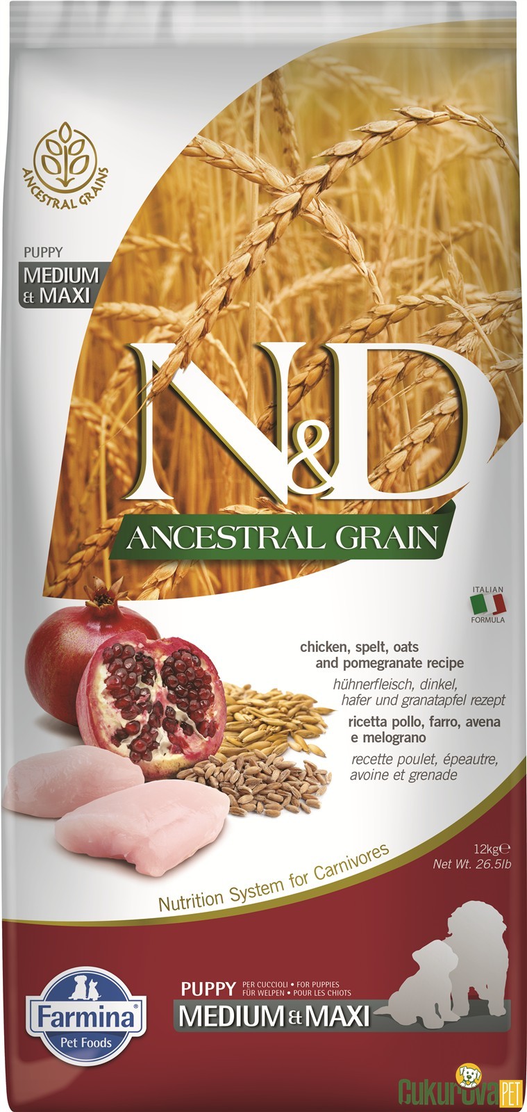 N&D Ancestral Grain Puppy Medium&Maxi Tavuklu Ve Narlı Yavru Köpek Maması 12 Kg