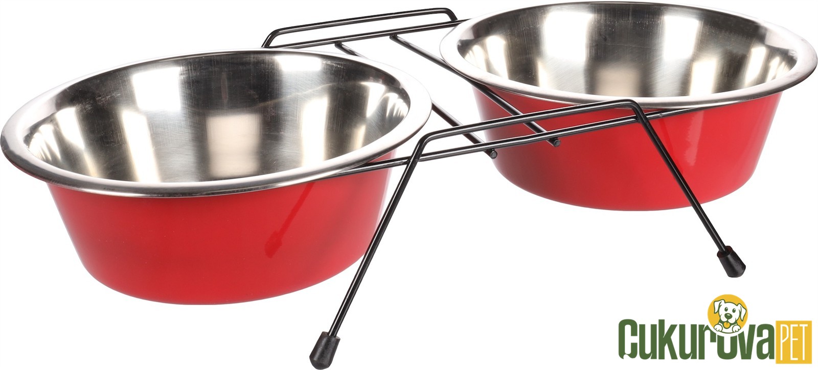 Flamingo Arjun Standlı İkili Kedi & Köpek Çelik Mama Ve Su Kabı Kırmızı - 2 x 1600 Ml