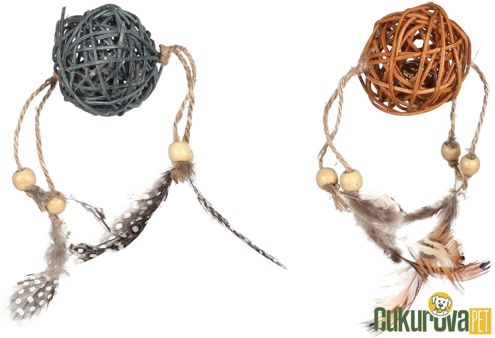 Flamingo Chayenne Topu Hasır Zilli Tüylü Kedi Topu Karışık Renkli - 16 Cm