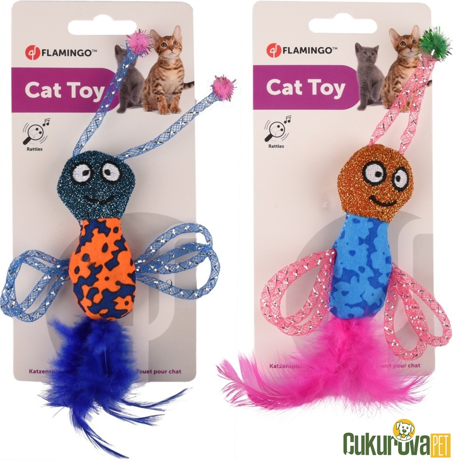 Flamingo Aslı Arı Şeklinde Parıltılı Kedi Oyuncağı Karışık Renkli