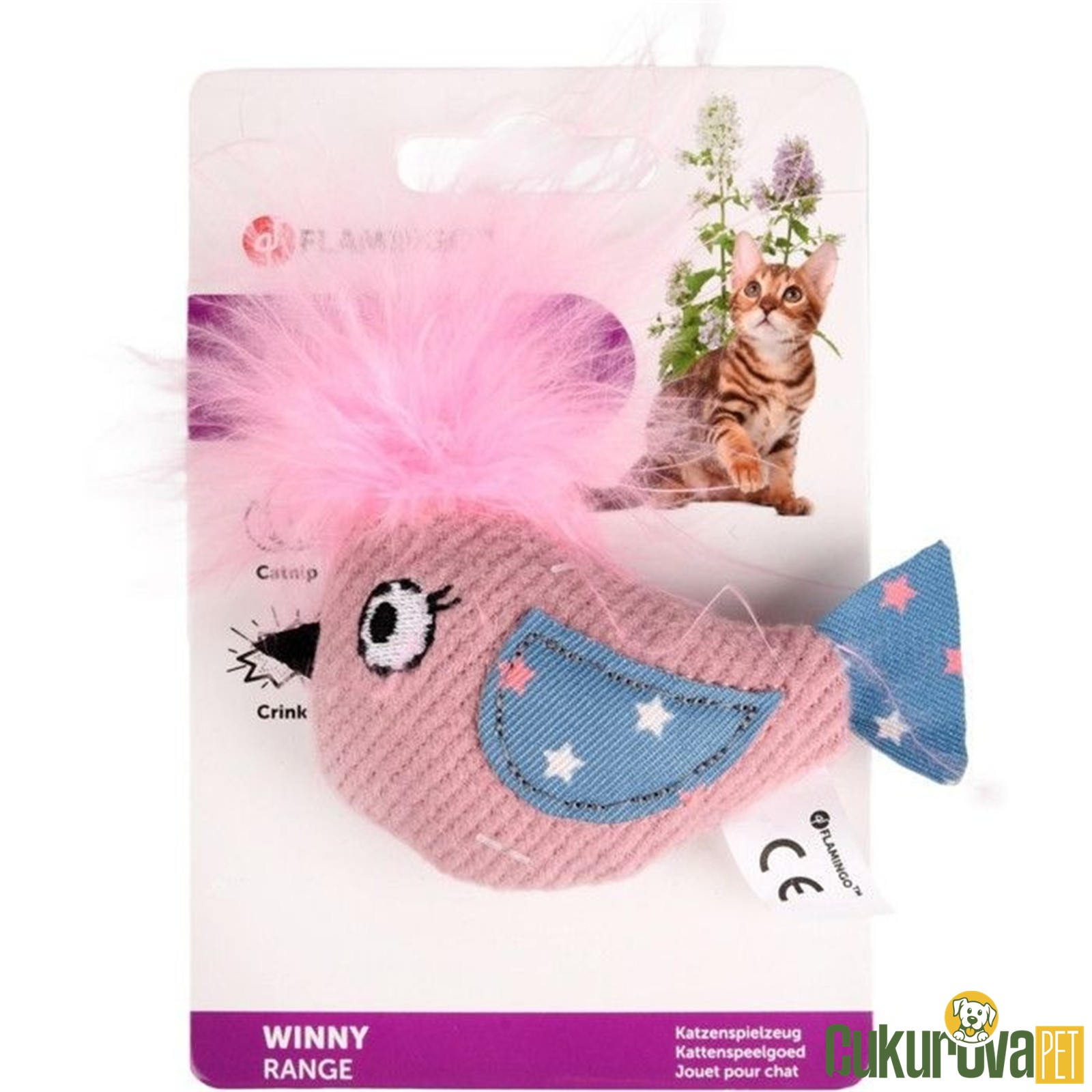 Flamingo Winny Tüylü Kuş Peluş Kumaş Kedi Oyuncağı 10 Cm