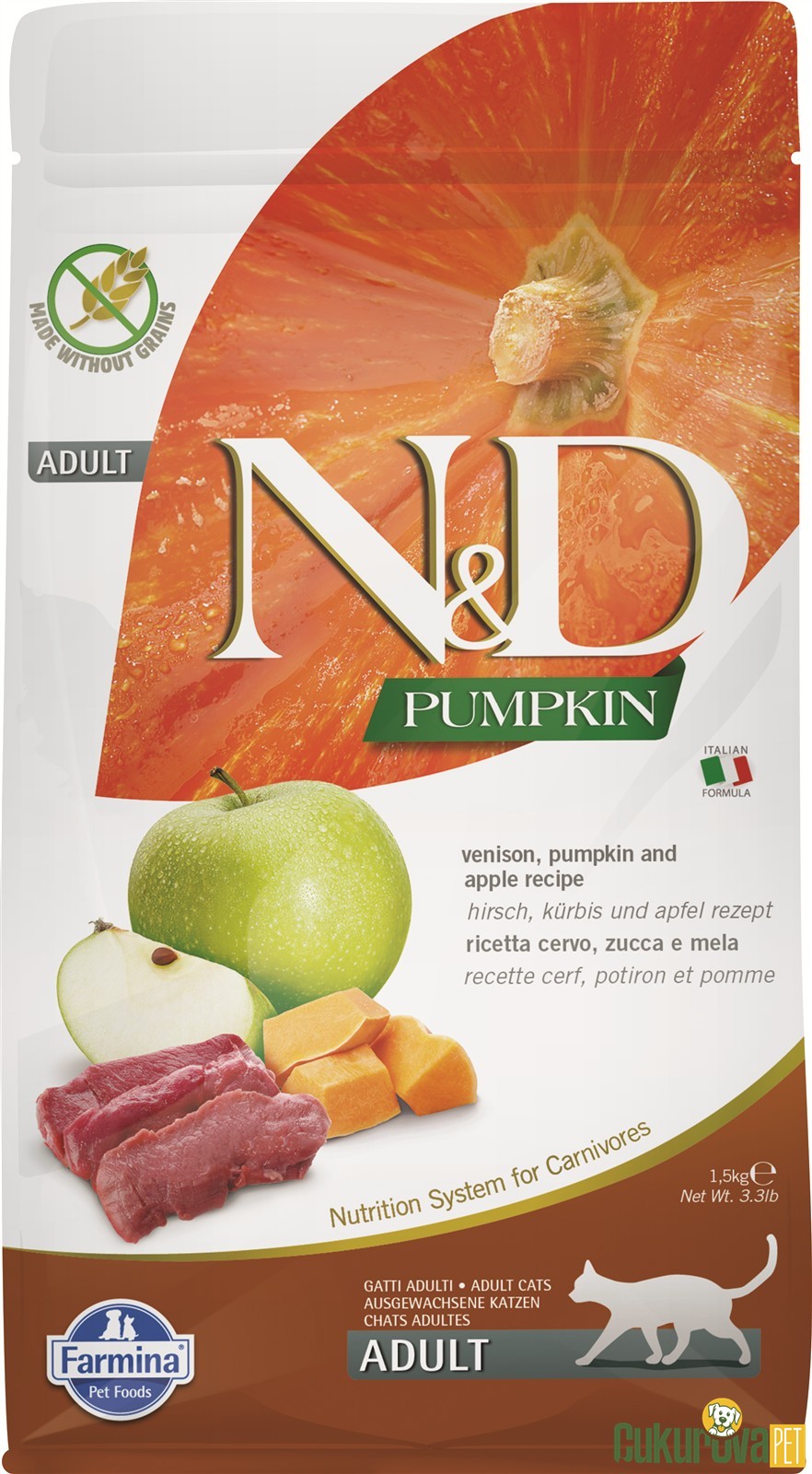 N&D Pumpkin Adult Geyikli Elmalı Ve Balkabaklı Yetişkin Kedi Maması 1.5 Kg