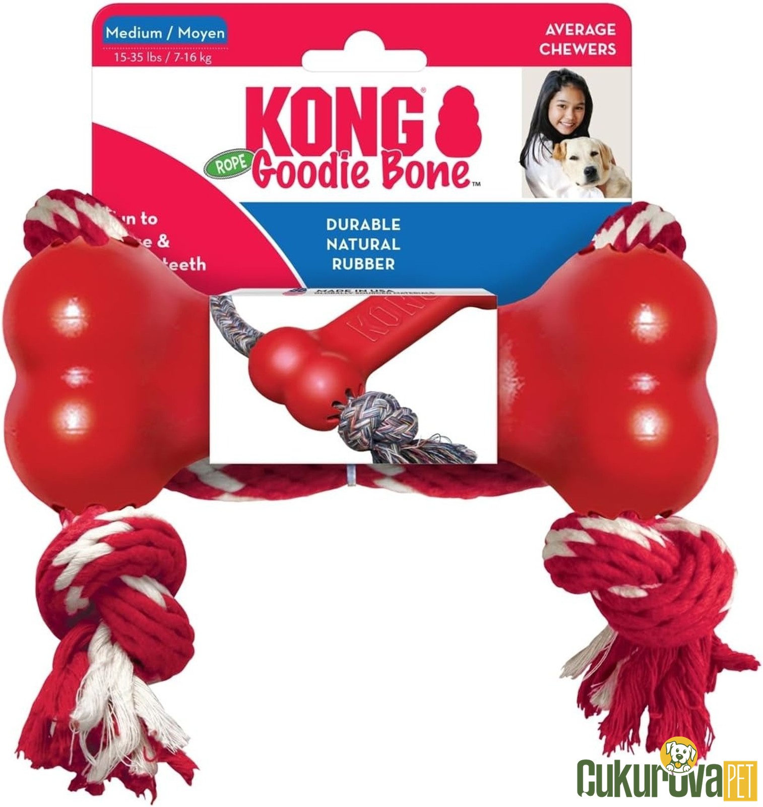 Kong Goodie Bone İpli Köpek Oyuncağı M - 18 Cm
