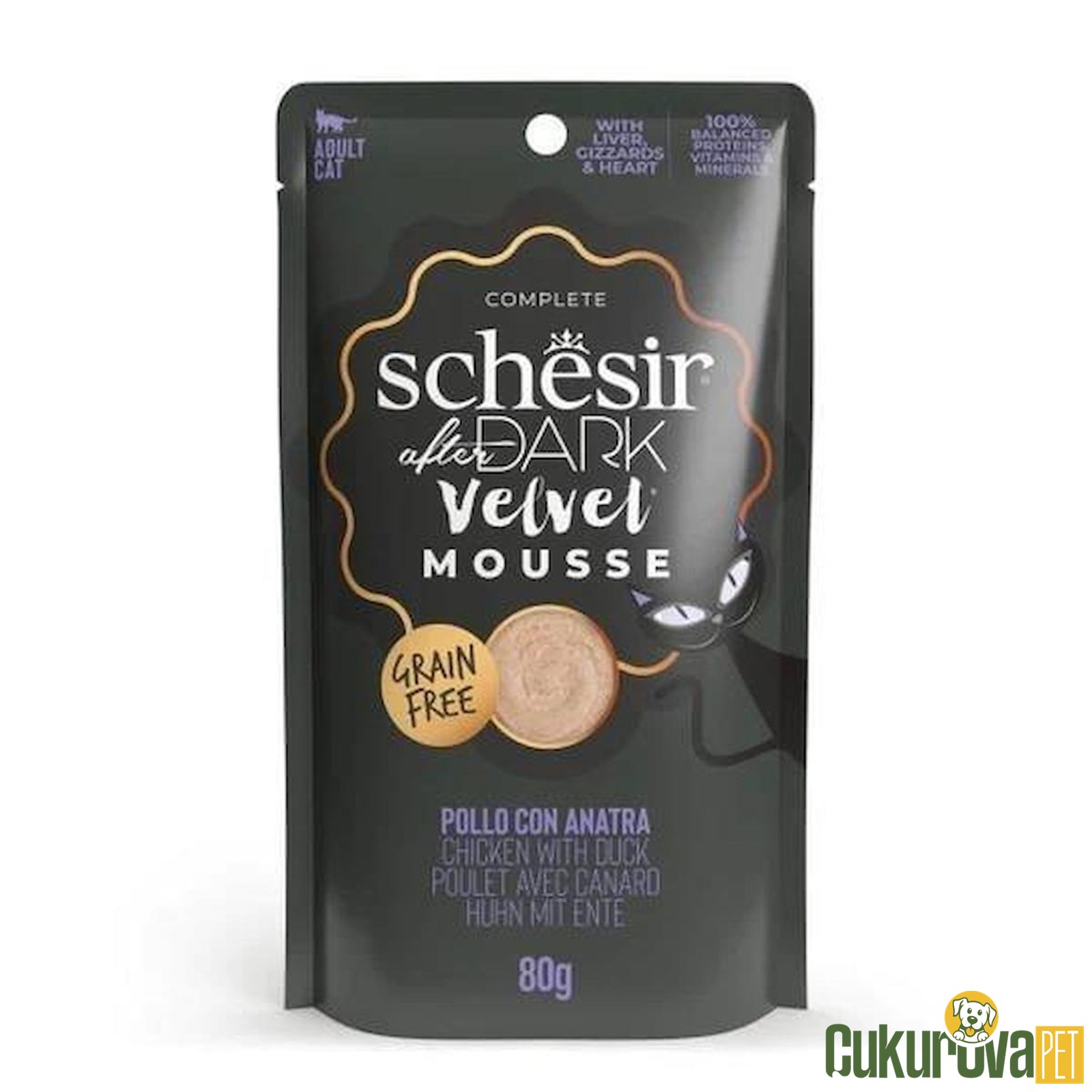 Schesir After Dark Velvet Mousse Tavuklu ve Ördekli Yetişkin Kedi Yaş Maması 80 Gr