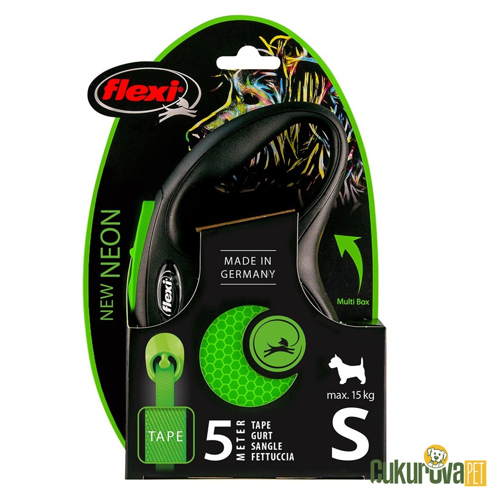 Flexi Neon Reflektörlü Köpek Otomatik Gezdirme Kayışı Yeşil - S - 5 M