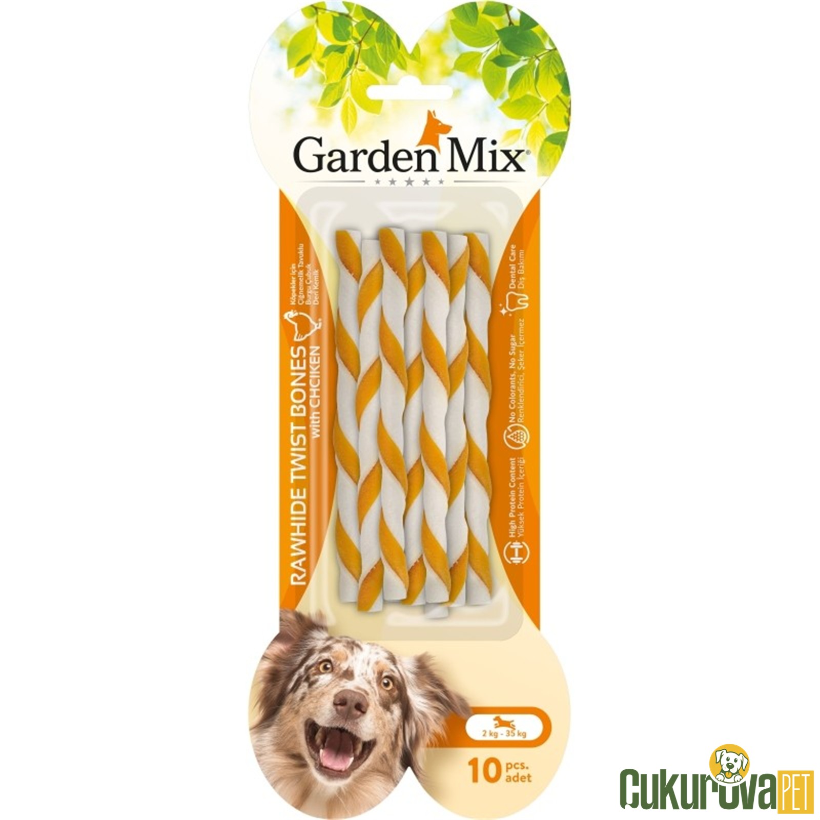 Garden Mix Tavuklu Burgu Çubuk Deri Kemik Köpek Ödülü 70gr (10'lu)