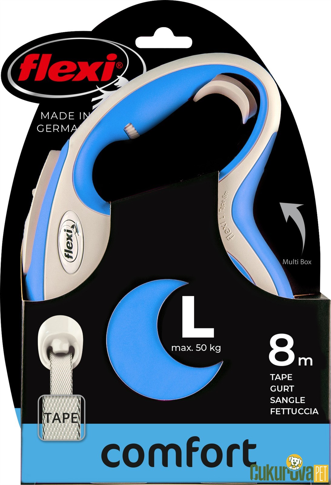 Flexi Comfort Şerit Otomatik Köpek Gezdirme Kayışı Gri - Mavi / L - 8 M