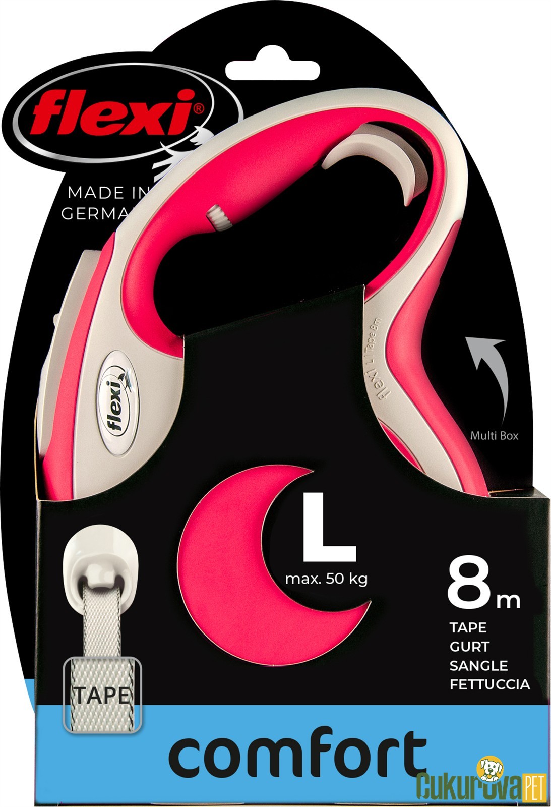 Flexi Comfort Şerit Otomatik Köpek Gezdirme Kayışı Kırmızı - Gri / L - 8 M