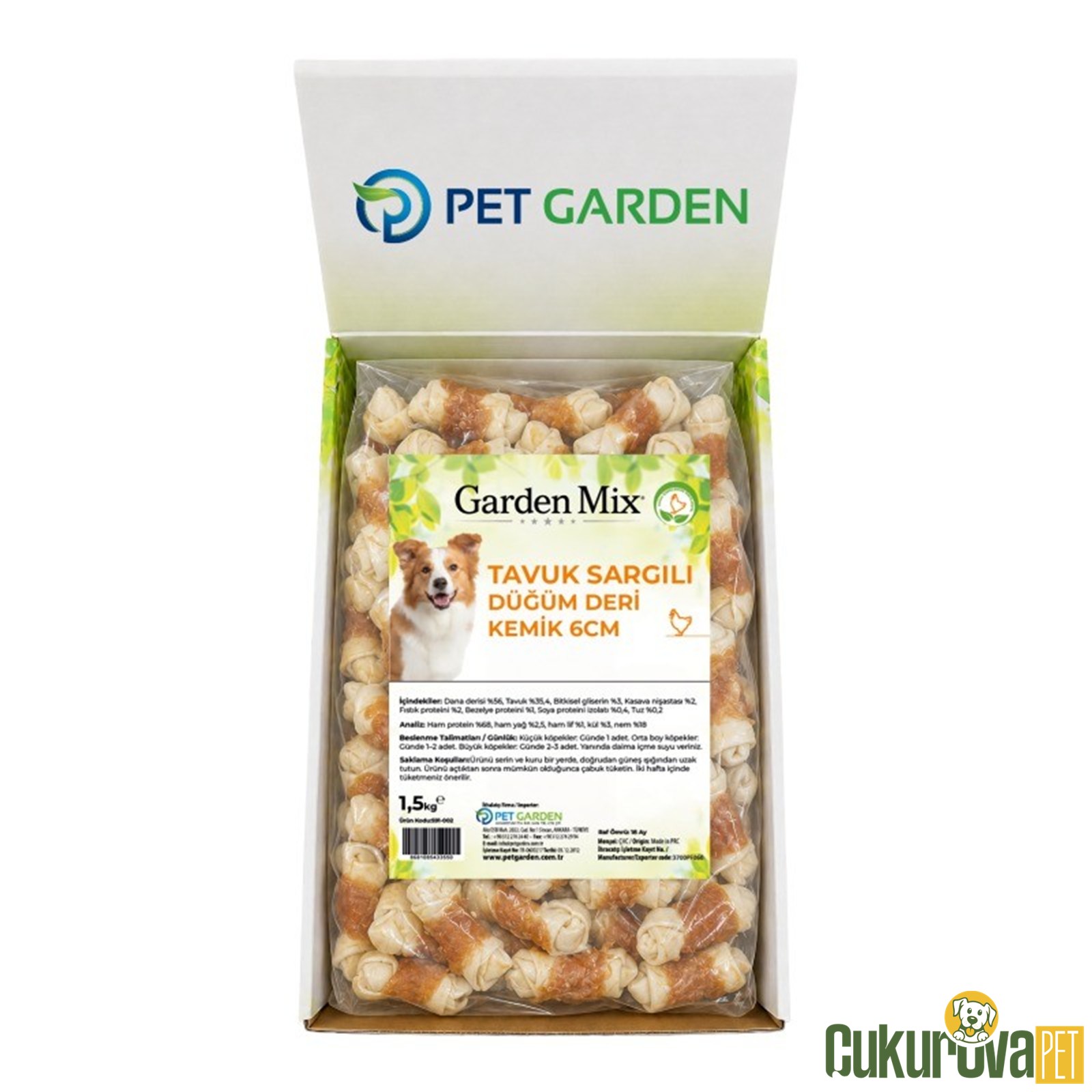 Gardenmix Tavuk Eti Sargılı Düğüm Deri Köpek Ödül Kemiği 6 Cm - 1.5 Kg