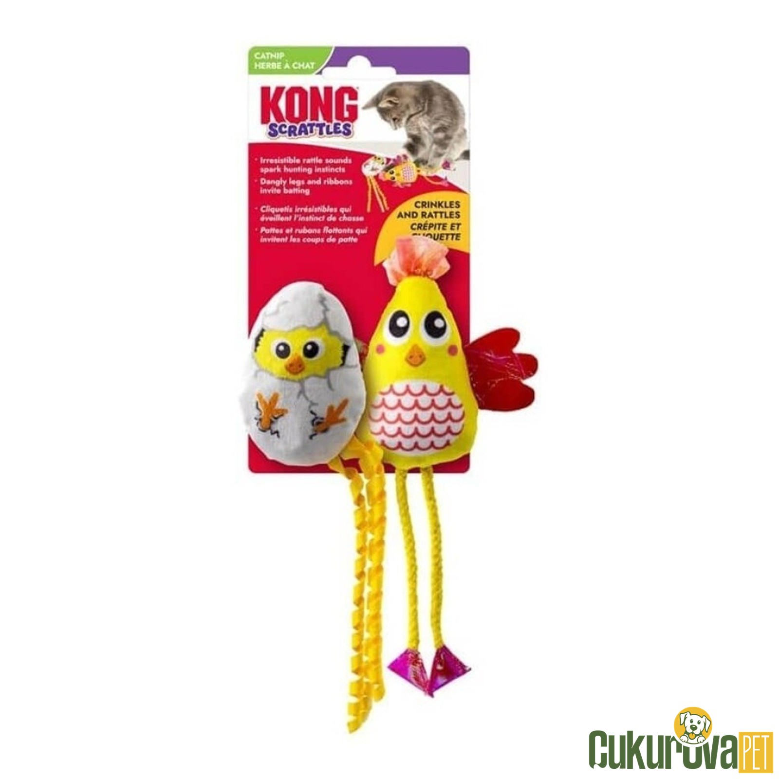 Kong Scrattles Tavuk Catnipli Hışırtılı Peluş Kedi Oyuncağı 10.8 x 5.1 x 21.6 Cm - 2 Adet