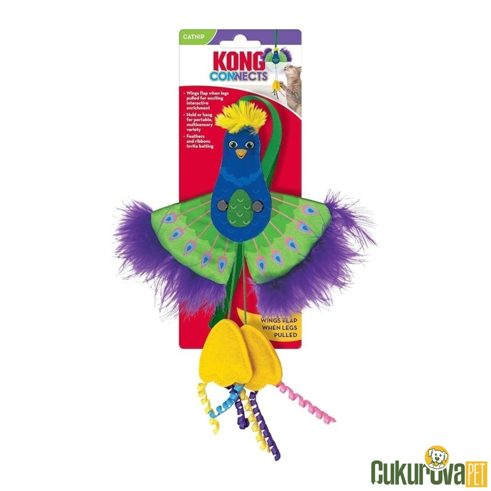 Kong Connects Catnipli Tavuş Kuşu İnteraktif Peluş Kedi Oyuncağı 26.5 x 16.5 x 2.5 Cm
