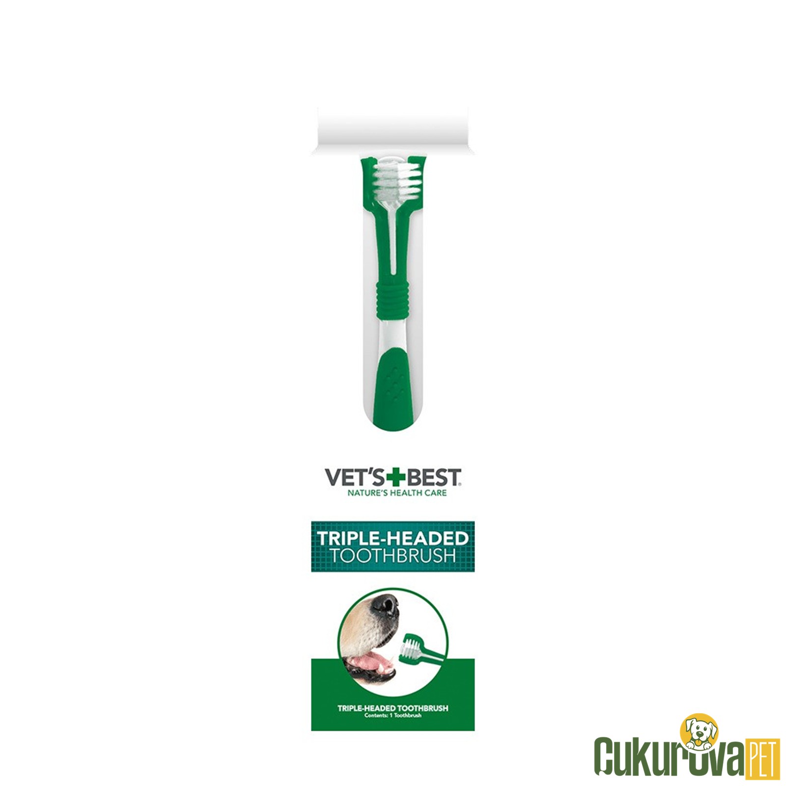 Vet's Best 3 Başlı Köpek Diş Fırçası 17.5 Cm