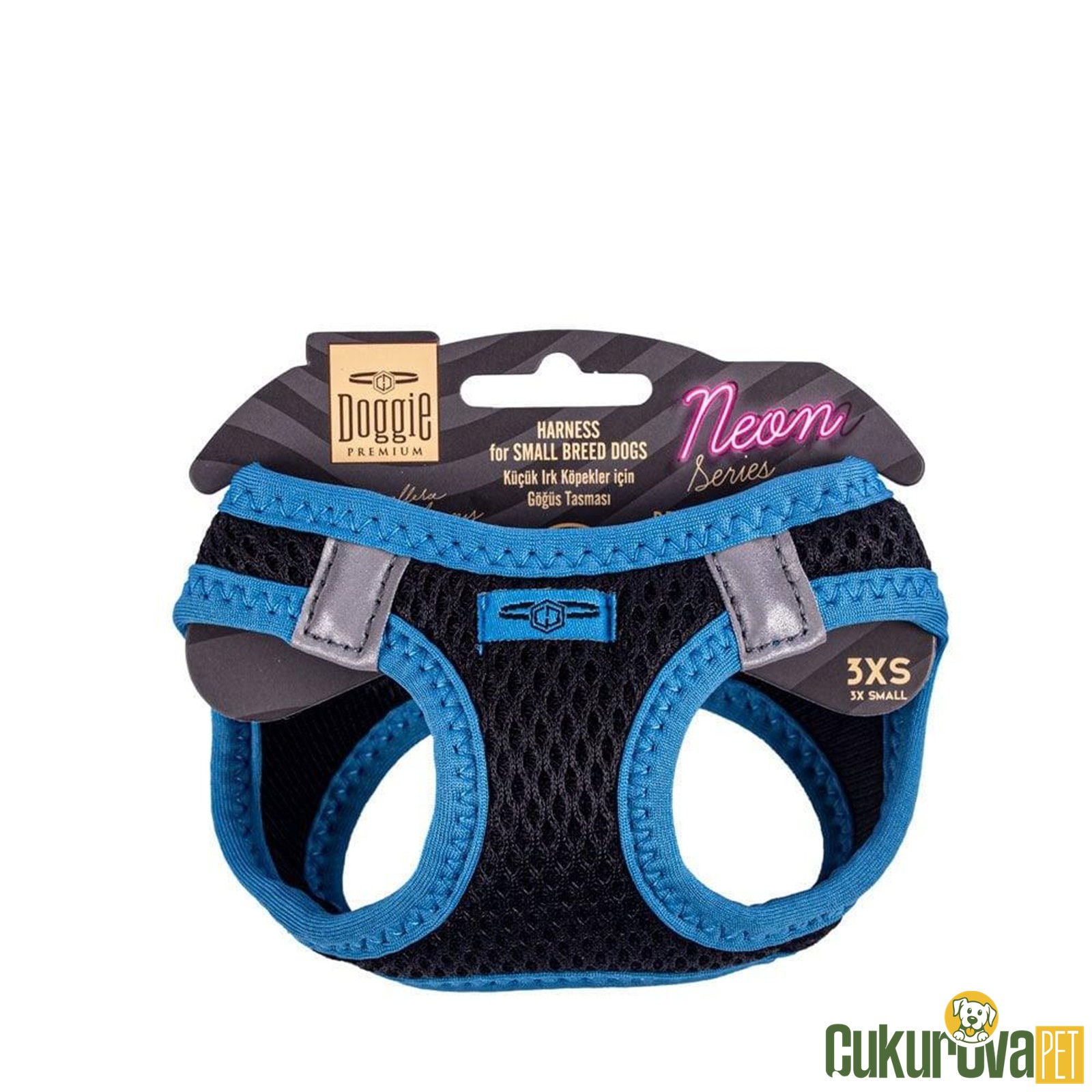 Doggie Havalı Dokumadan Neon Serisi El Yapımı Küçük Irk Köpek Göğüs Tasması 3xs 22 - 26 Cm - Mavi
