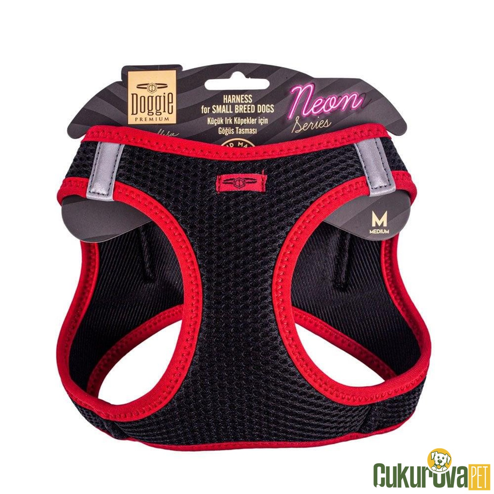 Doggie Havalı Dokumadan Neon Serisi El Yapimi Küçük Irk Köpek Göğüs Tasması M 38 - 44 Cm - Kırmızı