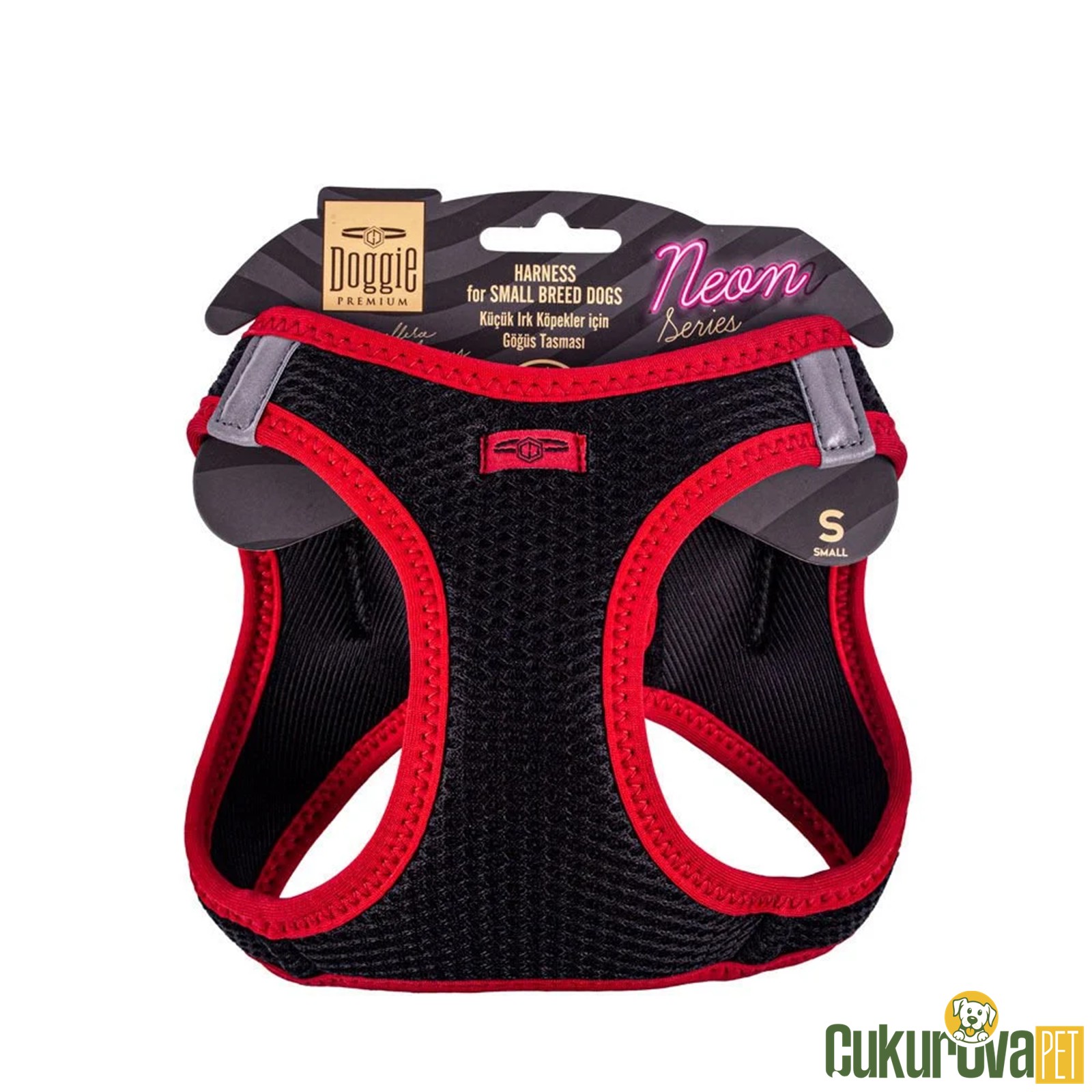 Doggie Havali Dokumadan Neon Serisi El Yapımı Küçük Irk Köpek Göğüs Tasması S - 32 - 38 Cm - Kırmızı