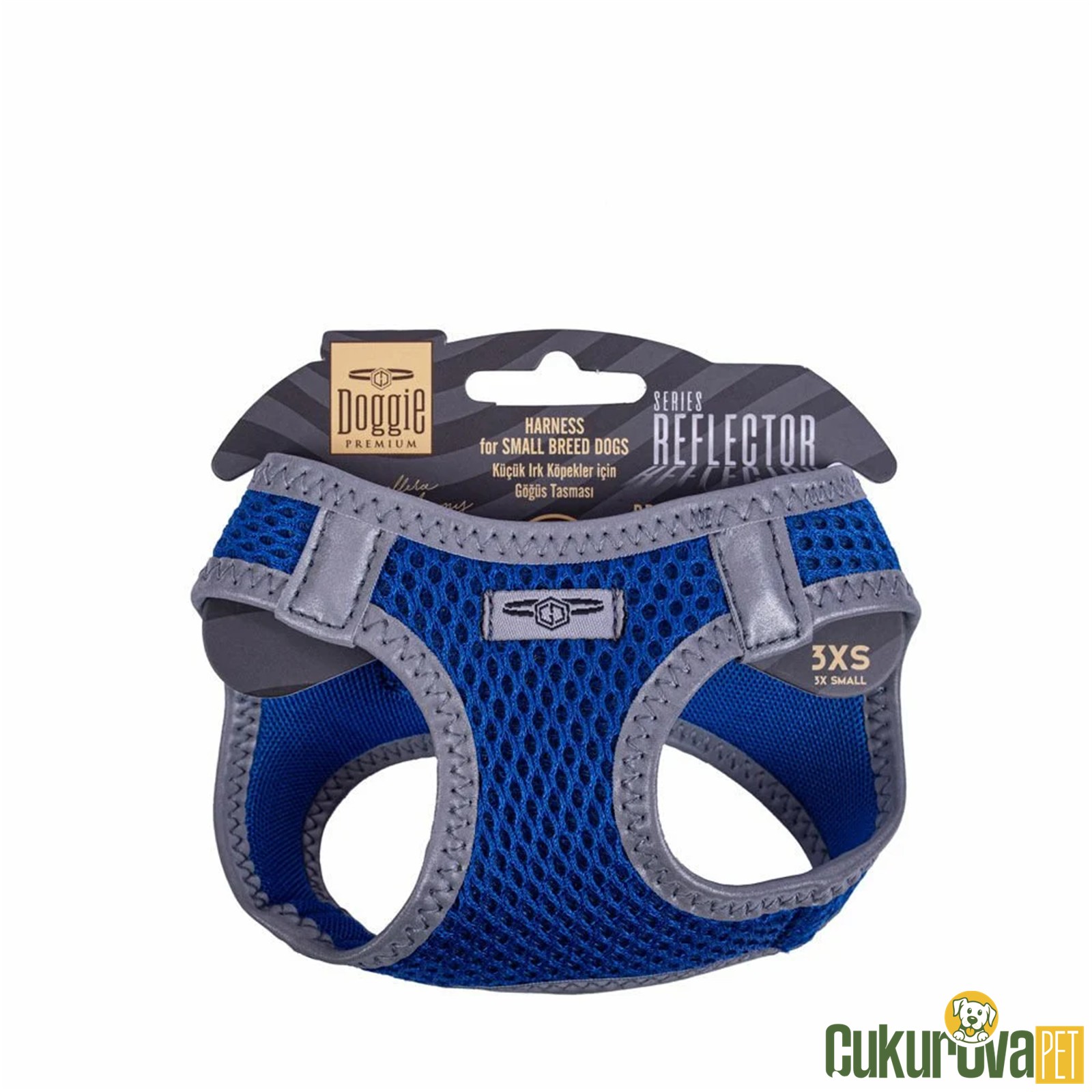 Doggie Havali Dokumadan Reflektör Serisi El Yapımı Küçük Irk Köpek Göğüs Tasması 3xs 22 - 26 Cm - Mavi