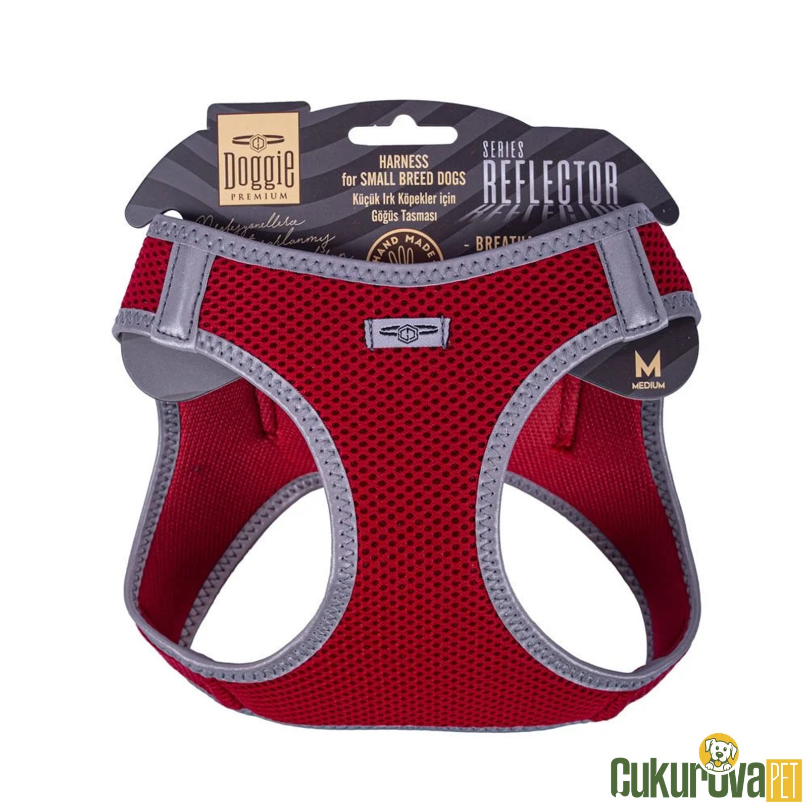 Doggie Havalı Dokumadan Reflektör Seri̇si̇ El Yapımı Küçük Irk Köpek Göğüs Tasması M 38 - 44 Cm - Kırmızı