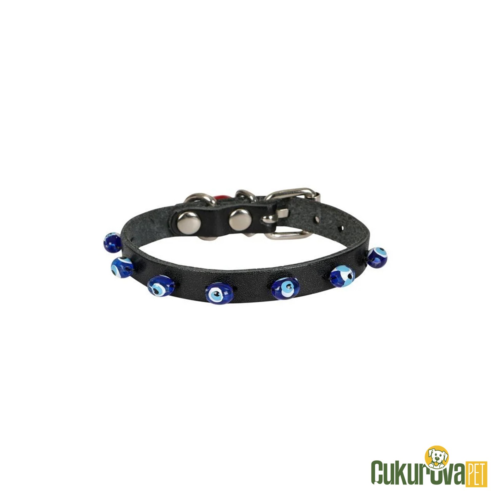 Cattie Gerçek Deriden El Yapımı Boncuklu Kedi Boyun Tasması S - 1 Mm x 18 - 22 Cm - Siyah