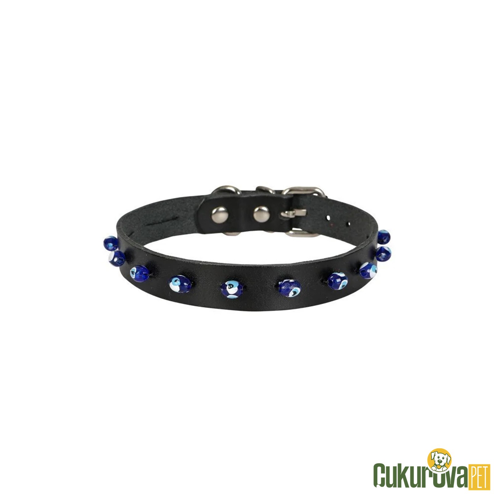 Cattie Gerçek Deriden El Yapımı Boncuklu Kedi Boyun Tasması Xl - 1.5 Mm x 28 - 32 Cm - Siyah