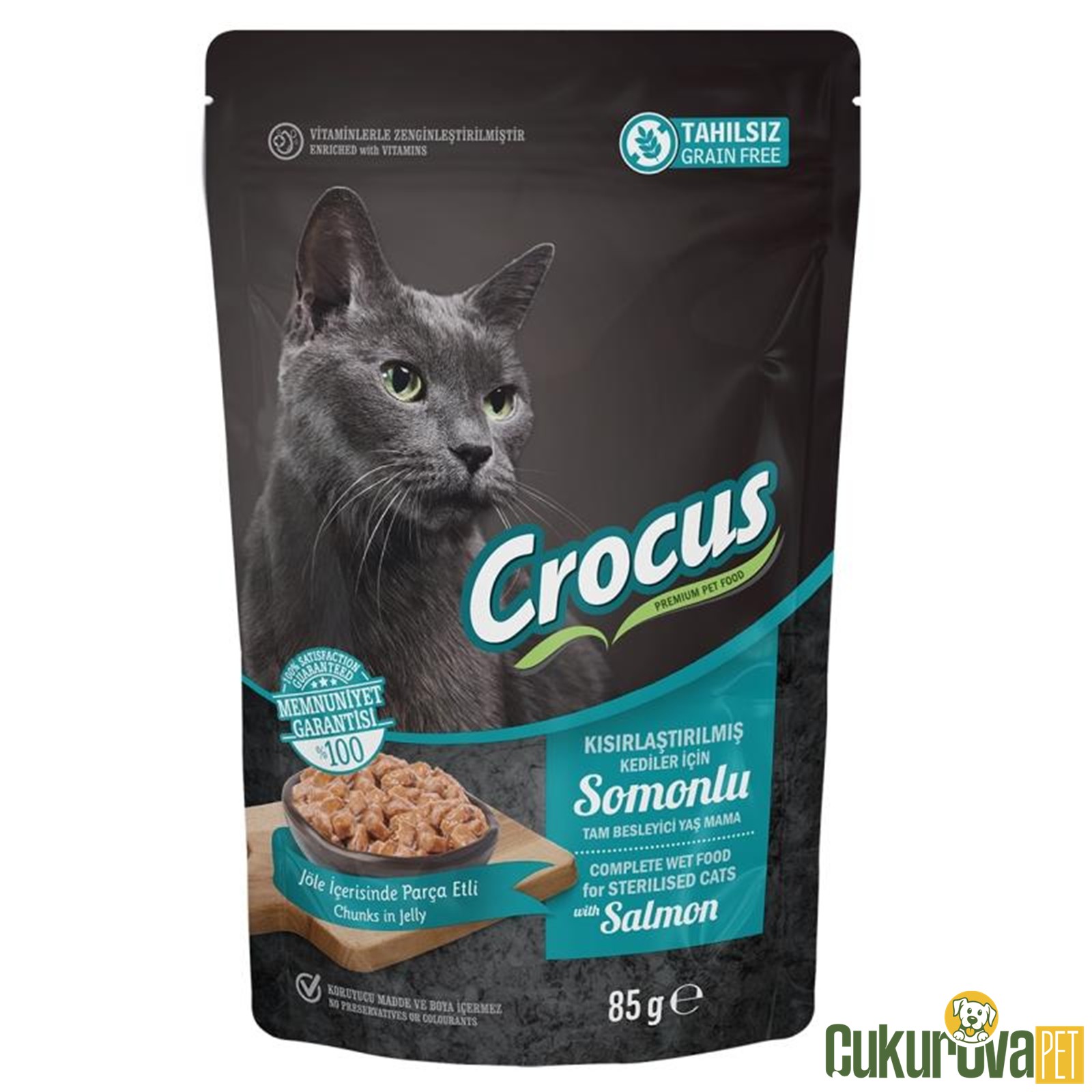 Crocus Sterilised Somonlu Kısırlaştırılmış Kedi Yaş Maması 85 Gr