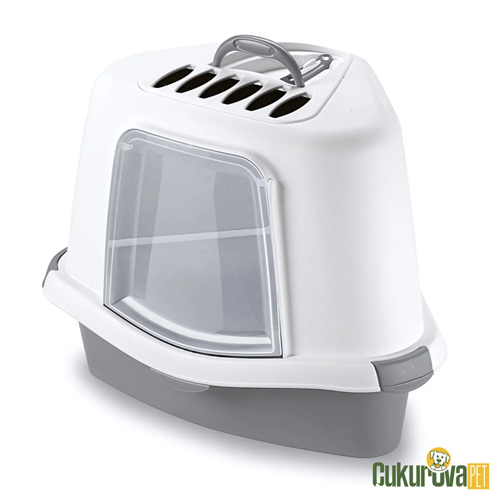 Stefanplast Sprint Corner Plus Kapalı Kedi̇ Tuvaleti - Beyaz / Gri̇