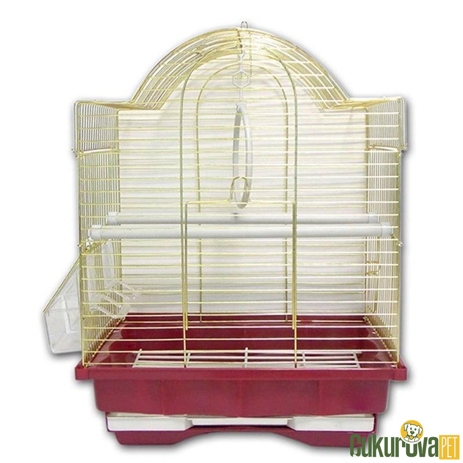 Dayang İki Kapili Kubbeli Muhabbet Kuşu Kafesi Kırmızı - 29.5 x 22.3 x 38.5 Cm