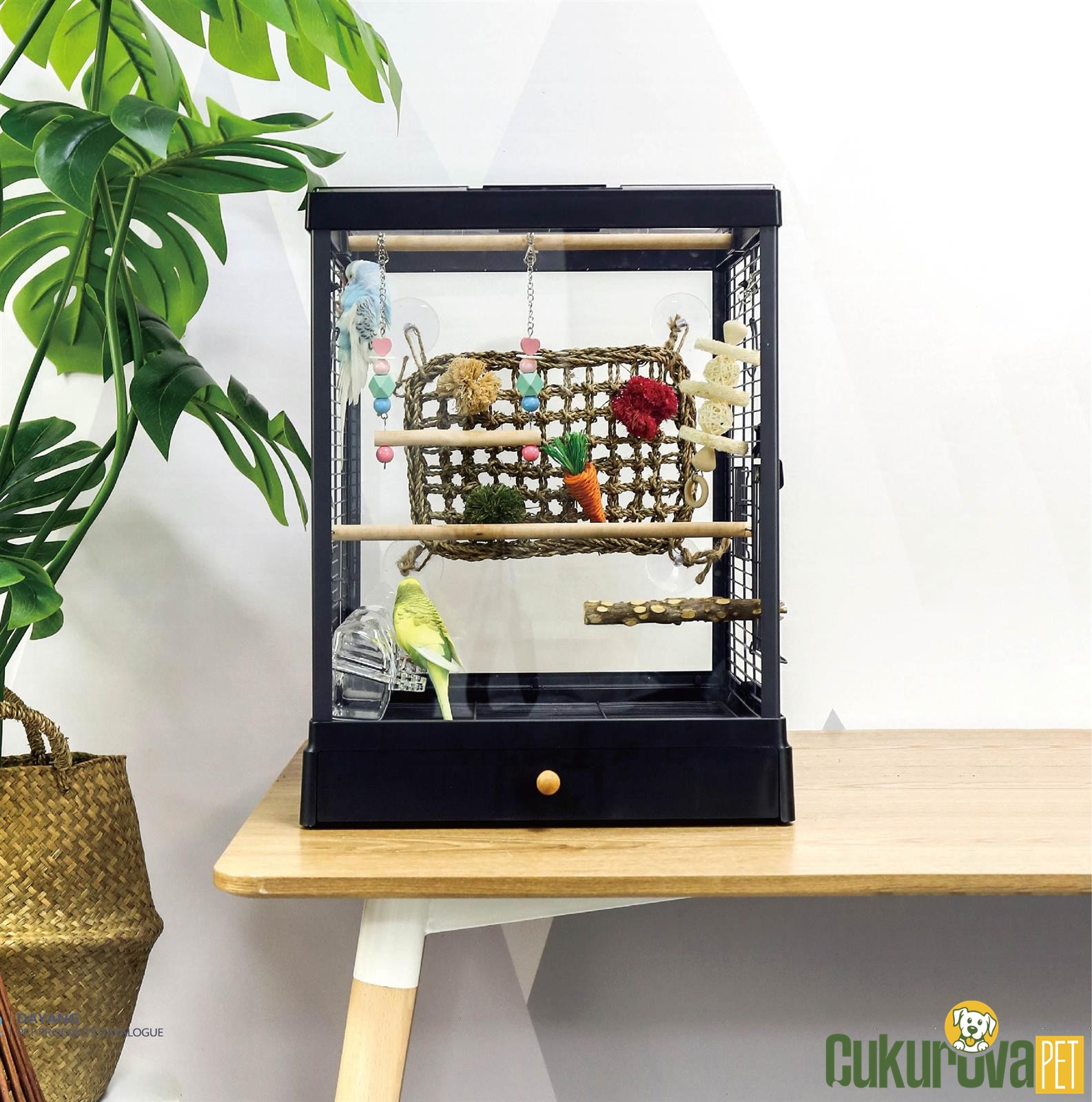 Dayang Kırılmaz Camlı Kuş Kafesi Siyah - 39.5 x 43 x 51.3 Cm