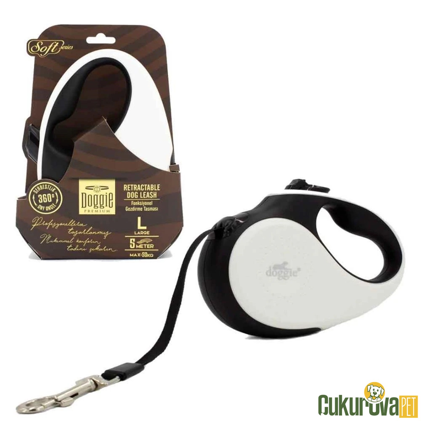 Doggie Otomatik Köpek Tasması Soft L - 50 Kg - 5 M Beyaz