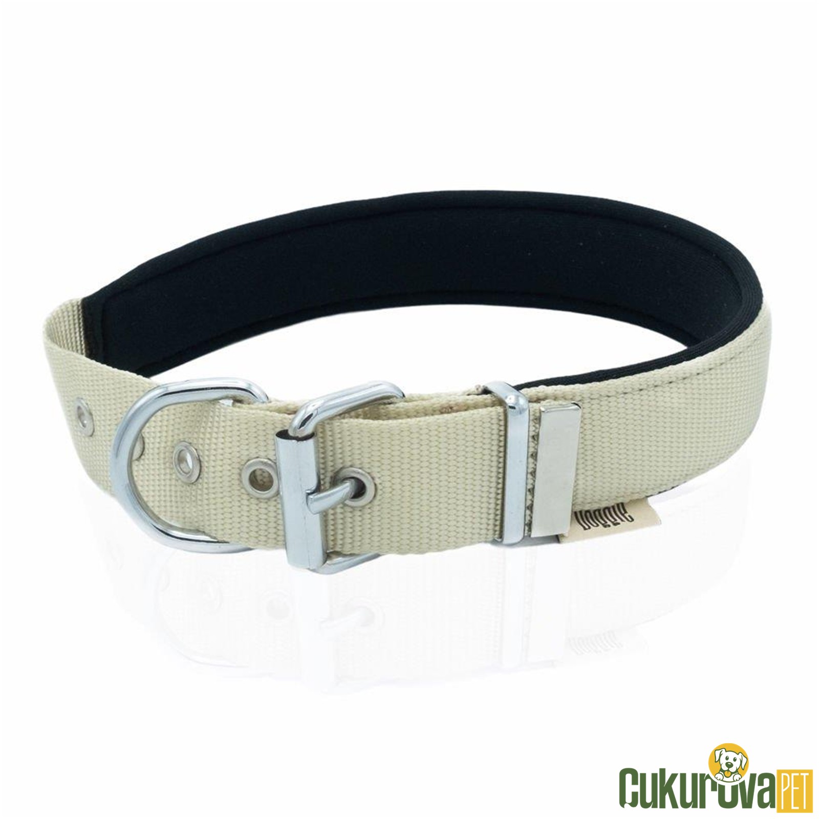 Doggie Konforlu Dokumadan El Yapımı Köpek Boyun Tasması M - 3 x 42 - 50 Cm - Haki