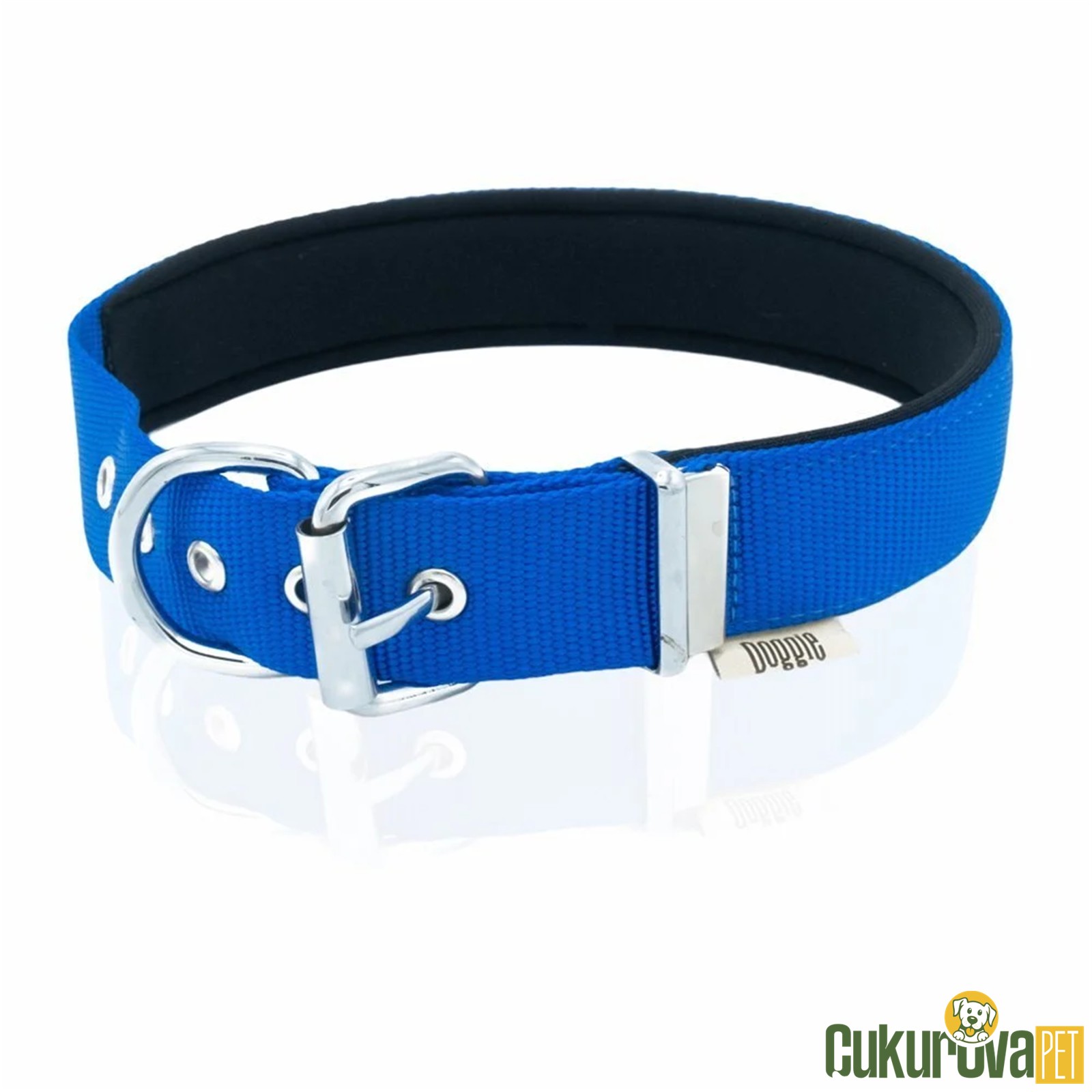Doggie Konforlu Dokumadan El Yapımı Köpek Boyun Tasması M - 3 x 42 - 50 Cm - Royal Mavi
