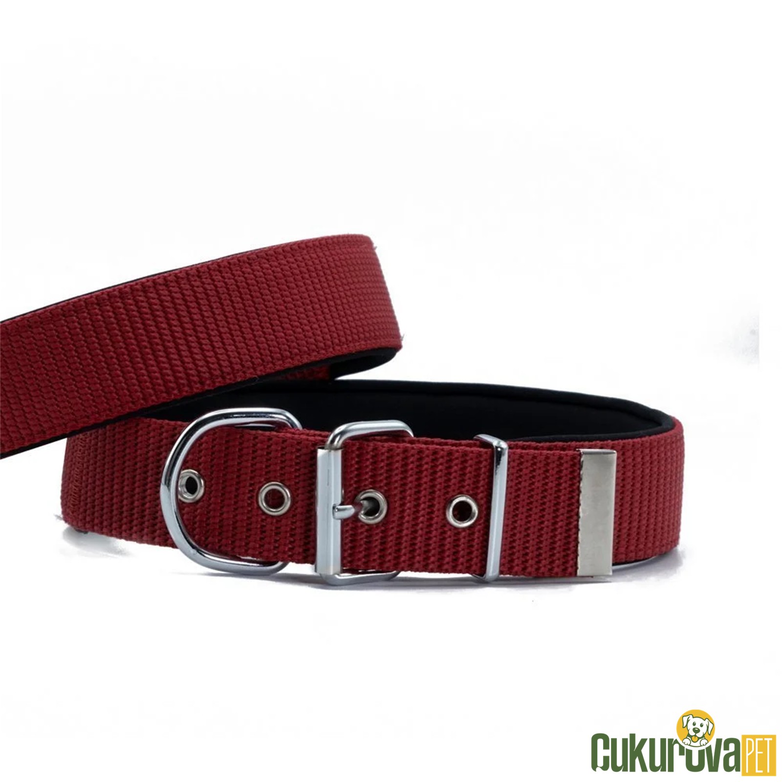 Doggie Konforlu Dokumadan El Yapımı Köpek Boyun Tasması M - 4 x 52 - 60 Cm - Kırmızı