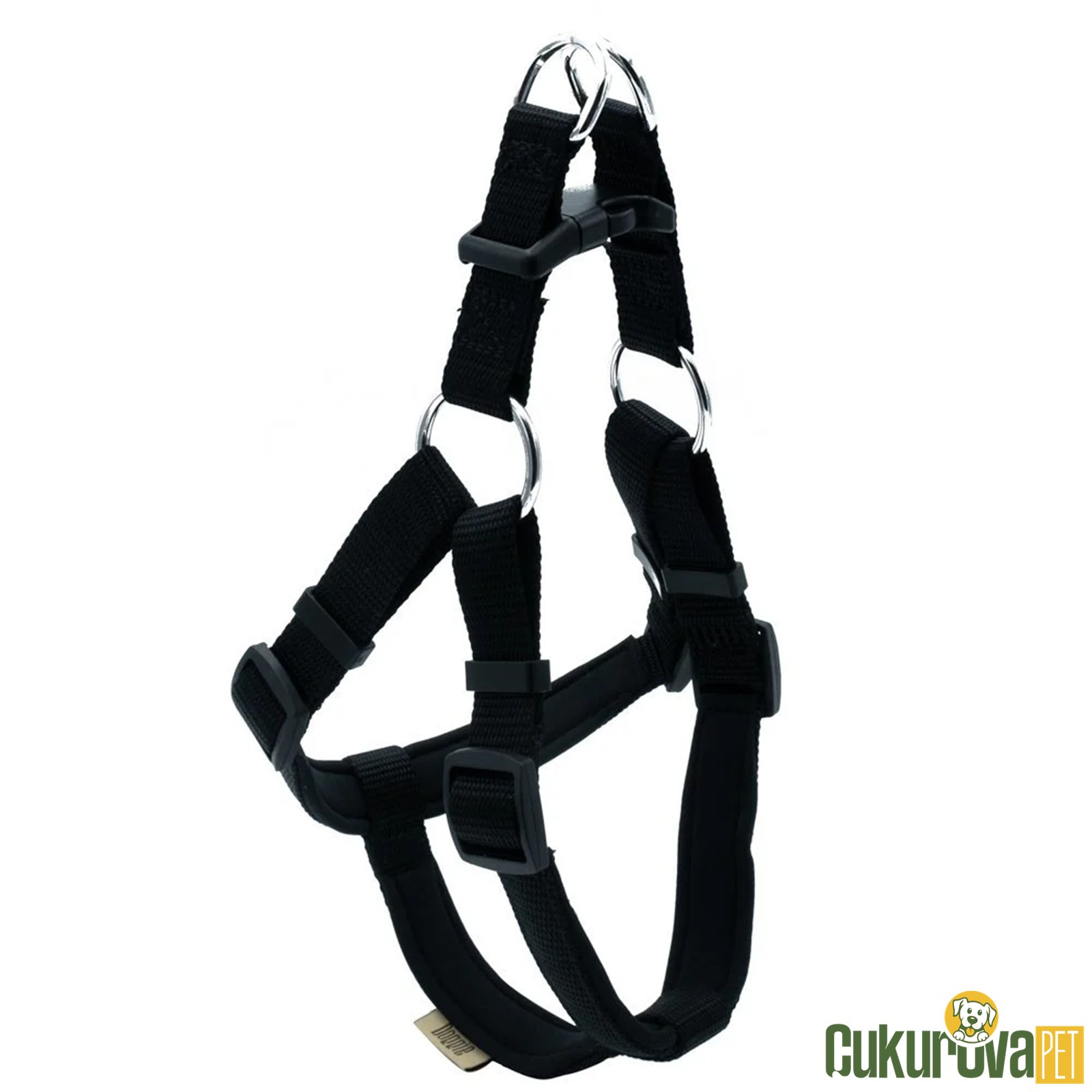 Doggie Konforlu Dokumadan El Yapımı Ronin Model Köpek Göğüs Tasması M - 2 x 45 - 55 Cm - Siyah