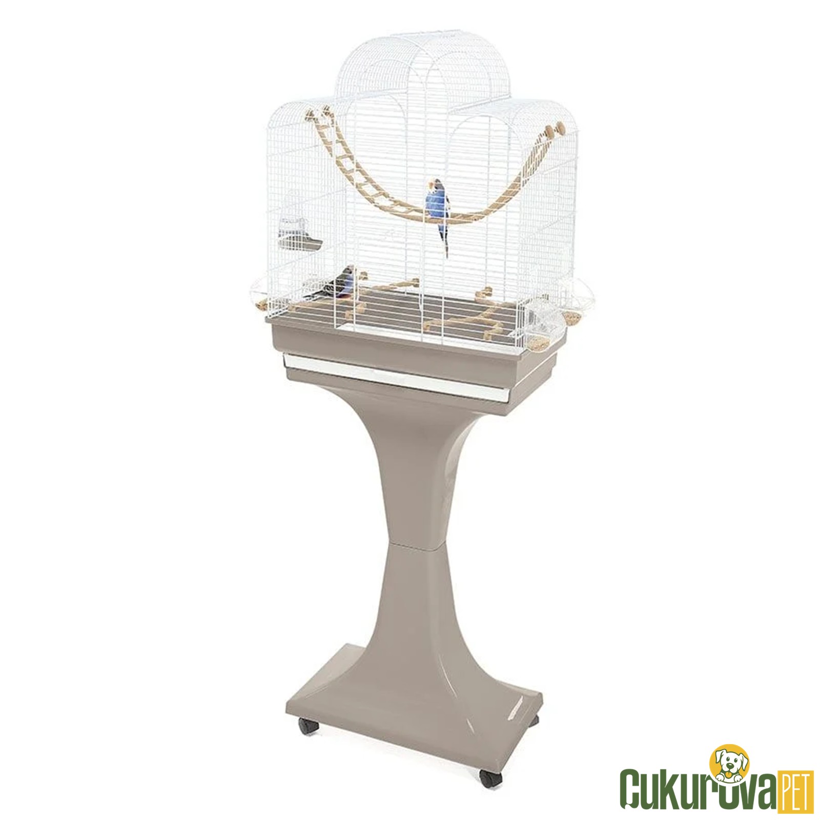 Imac Fiona Deluxe Ayaklı Kuş Kafesi Kahverengi & Beyaz - 50 x 30 x 65 Cm / 136 Cm