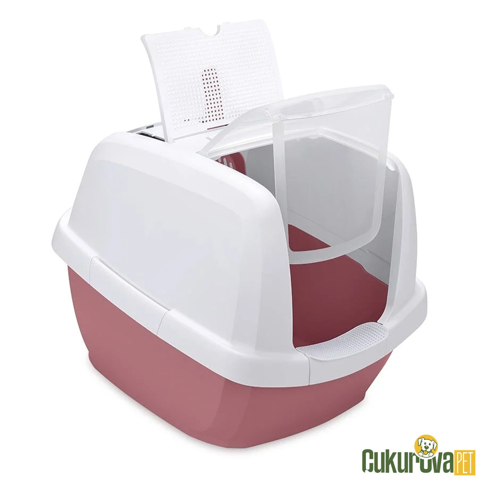 Imac Maddy Kapalı Kedi Tuvaleti - Pembe / Beyaz - 65 x 47.5 x 47.5 Cm
