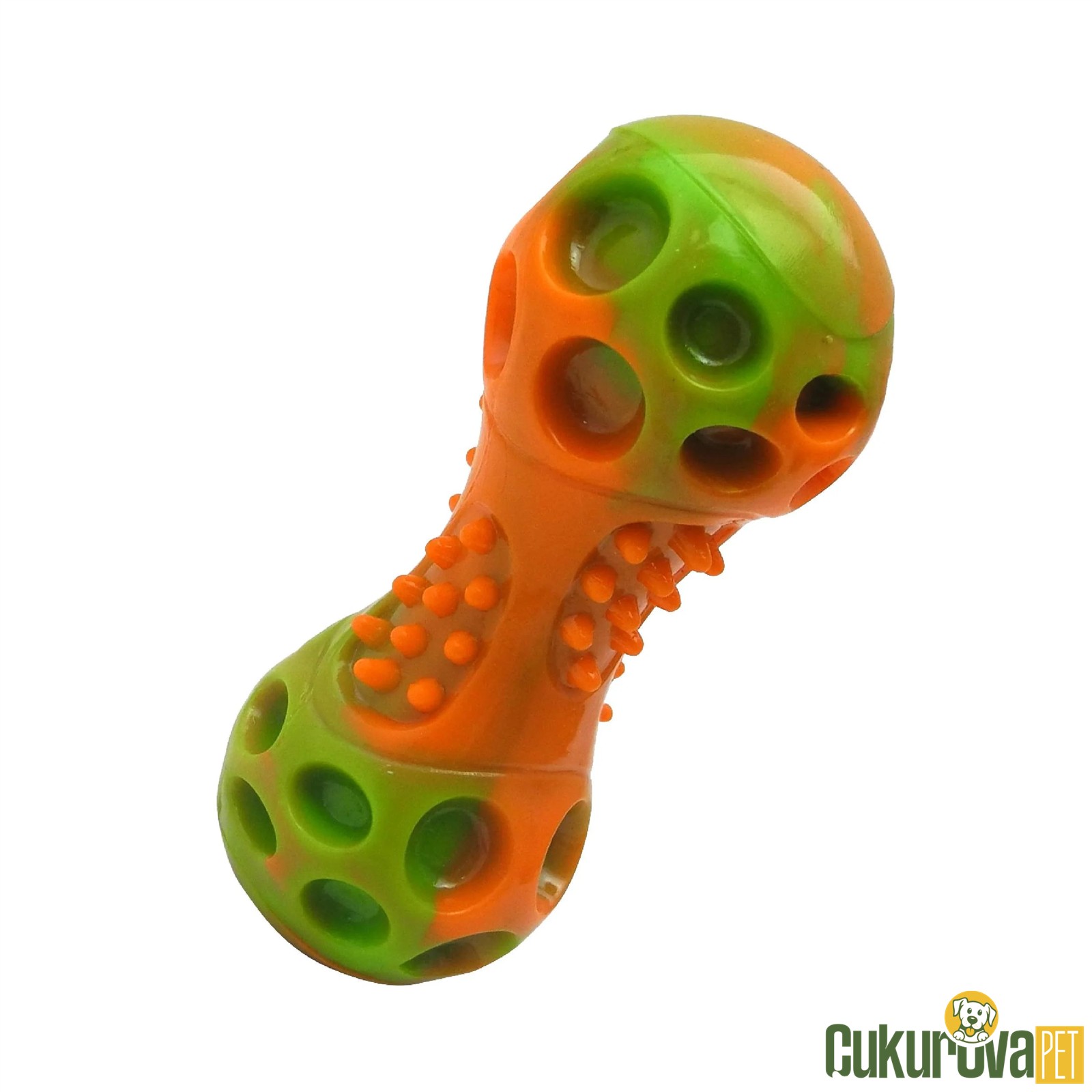 GimDog Sesli Dumbbell Köpek Oyuncağı Turuncu / Yeşil - 15 Cm