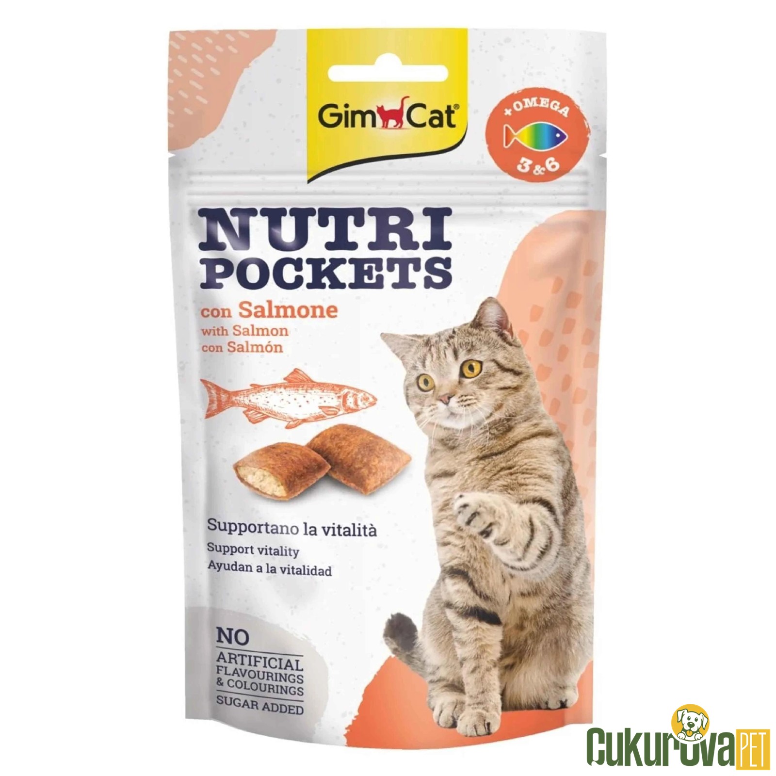 Gimcat Nutri Pockets Omega 3 & 6, Somon Balıklı Kedi Ödül Tableti 60 Gr