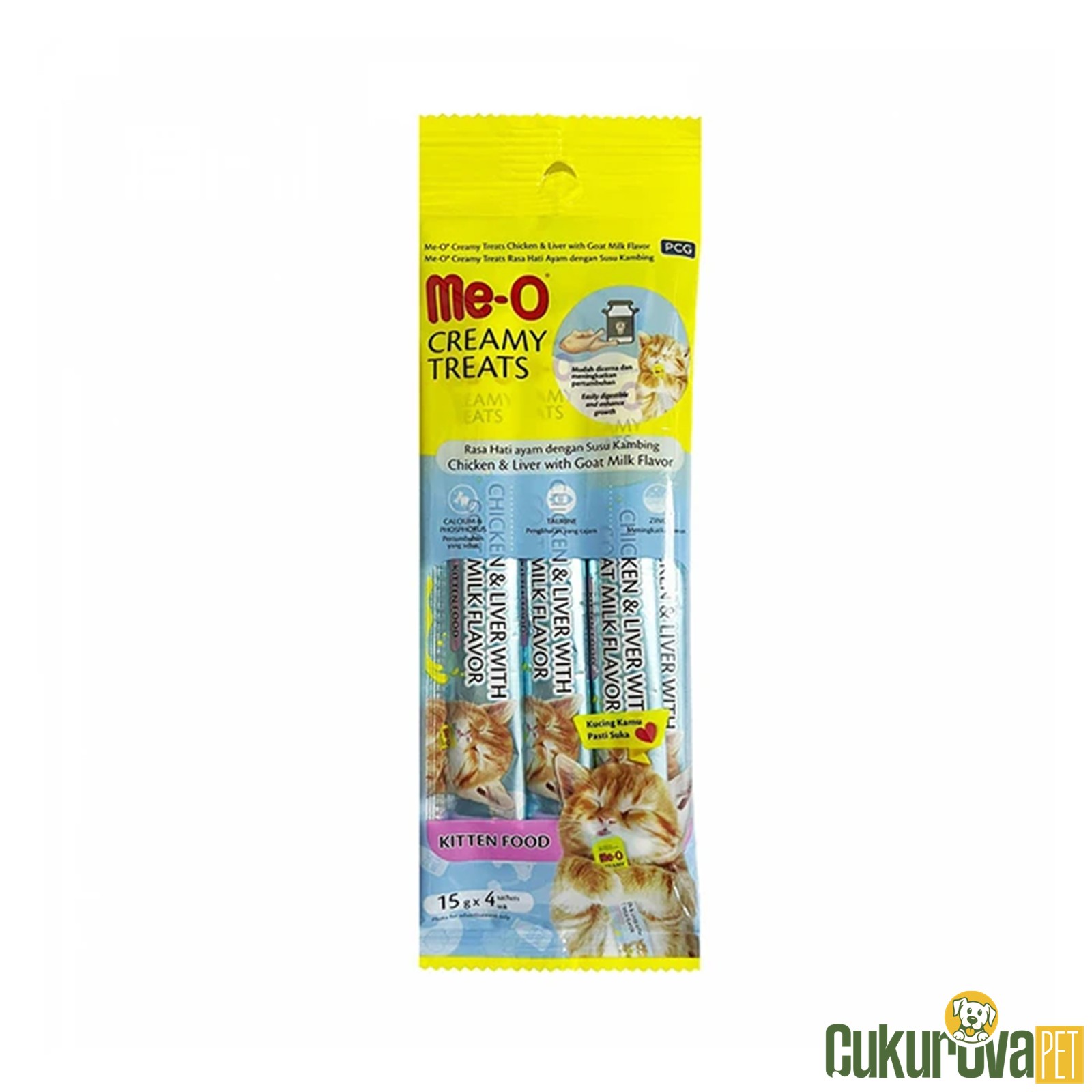 Me-o Creamy Kitten Tavuk Ci̇ğerli̇ Keçi̇ Sütlü Krema Sıvı Kedi̇ Ödülü 4 x 15 Gr