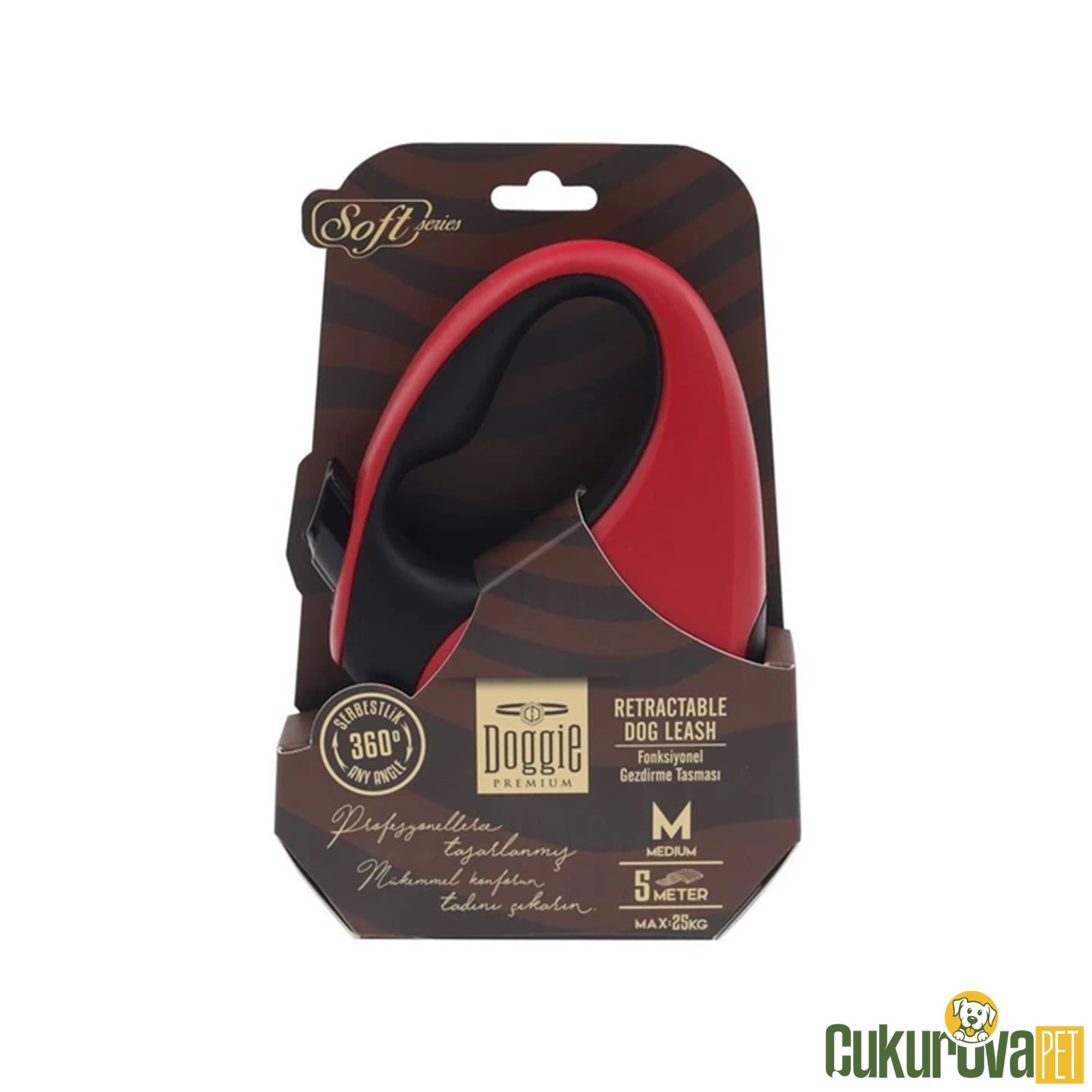 Doggie Soft Serisi Otomatik Uzatma Tasması M - 25 Kg - 5 M - Kırmızı