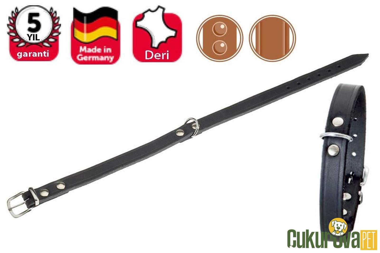 Karlıe Deri Köpek Boyun Tasması Siyah 27 Cm 10 Mm