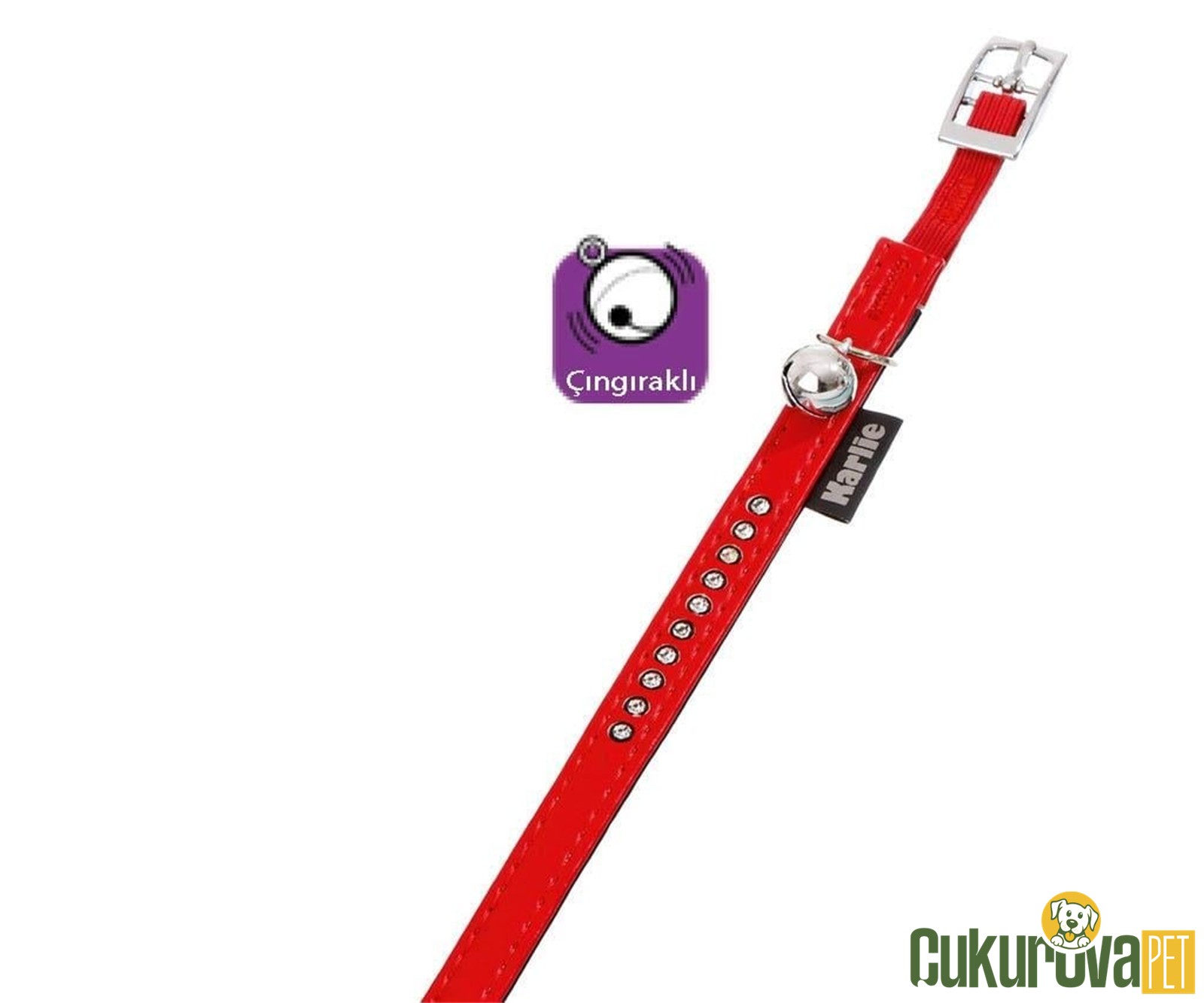 Karlie Kedi Boyun Tasması Deri Taşlı Xs 30 Cm 11Mm Kırmızı