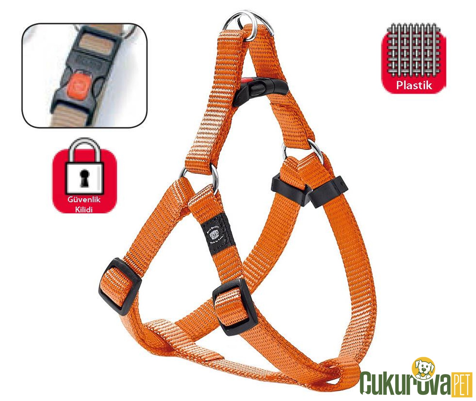 Karlie Kilitli Köpek Göğüs Tasması 40 - 70 Cm Turuncu M