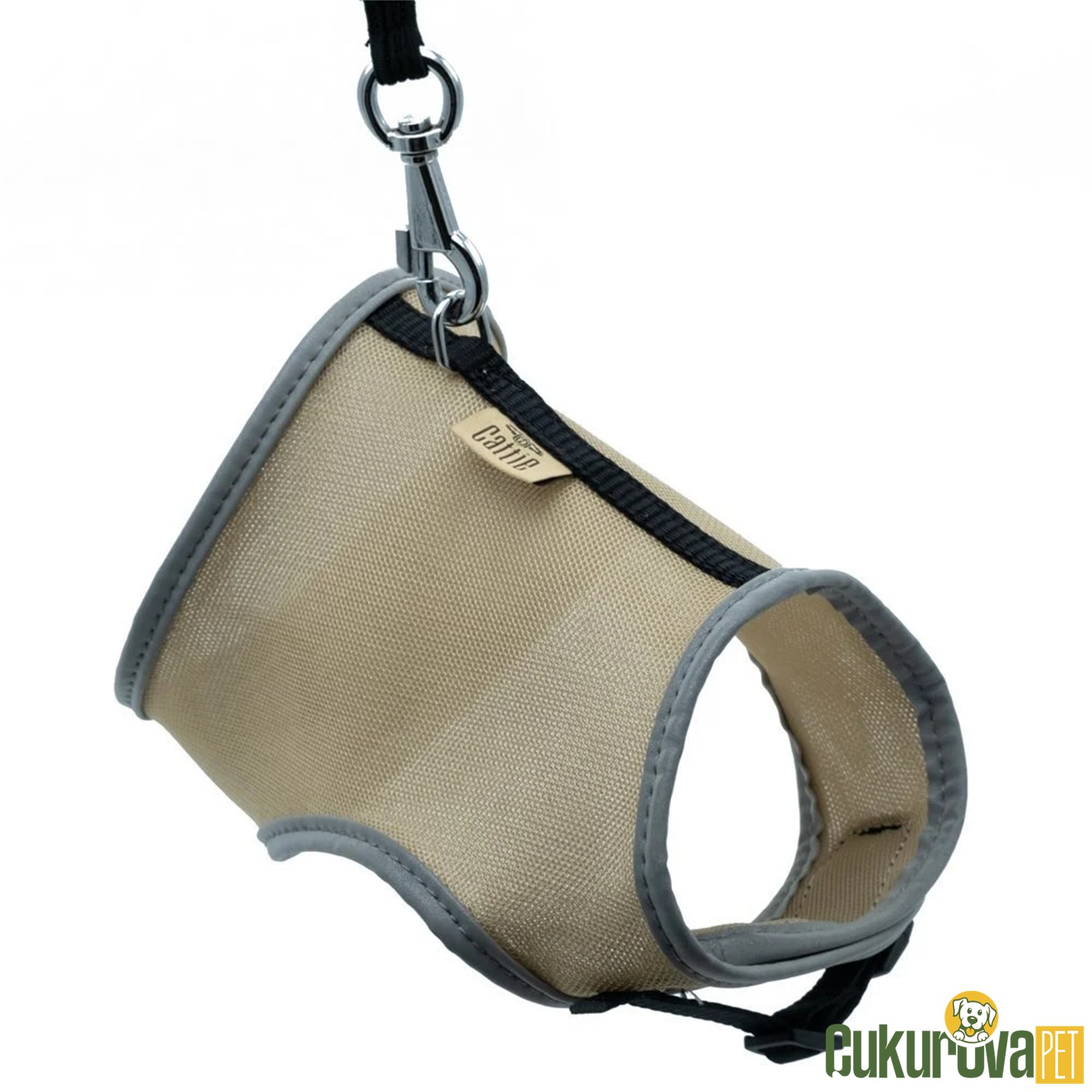 Cattie Havalı Dokumadan El Yapımı Kedi Göğüs & Gezdirme Takımı M - 1 Mm x 25 - 35 Cm - Bej