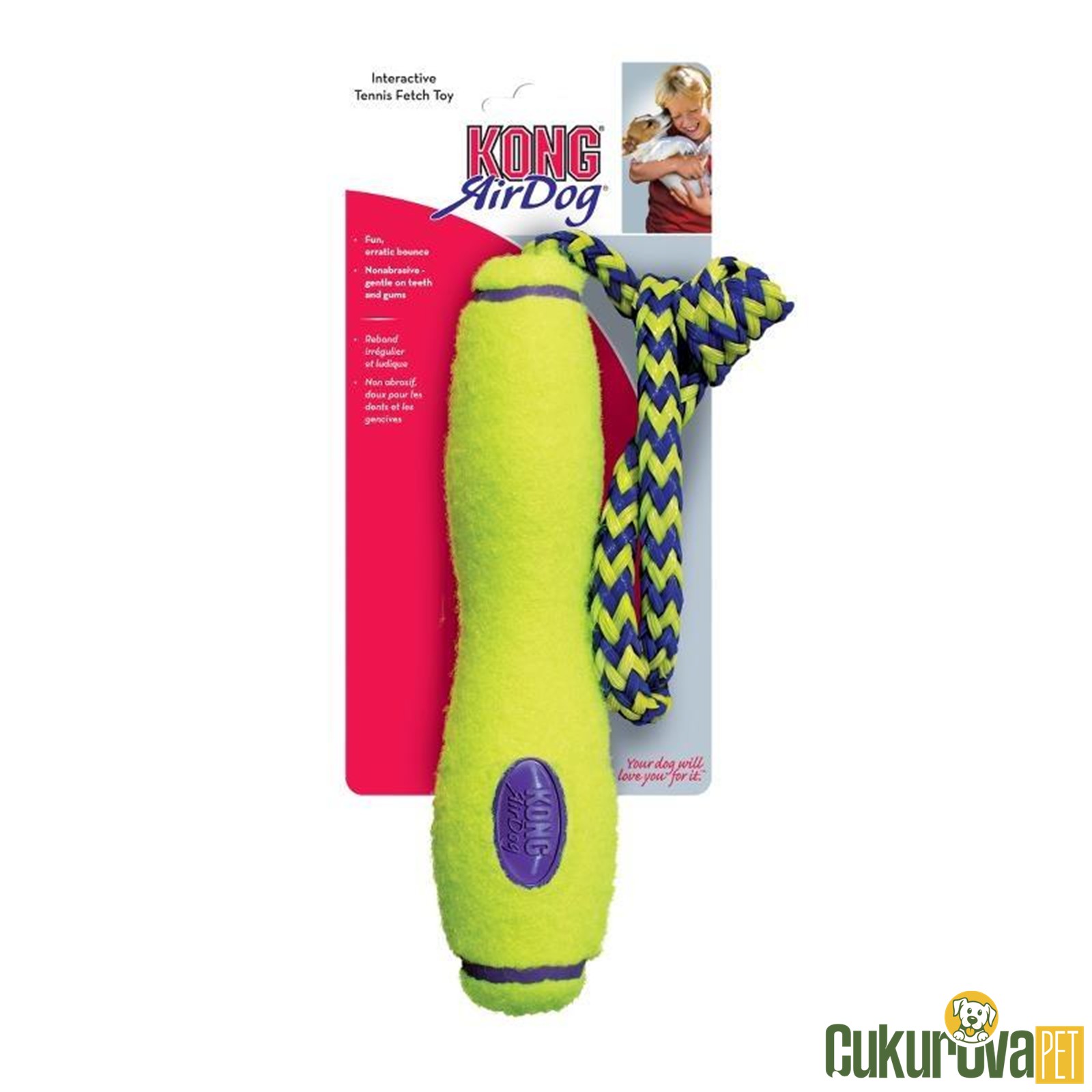 Kong Air Dog Fetch Stick İpli̇ Sesli̇ Teni̇s Topu Köpek Oyuncağı - 28 Cm - Sari