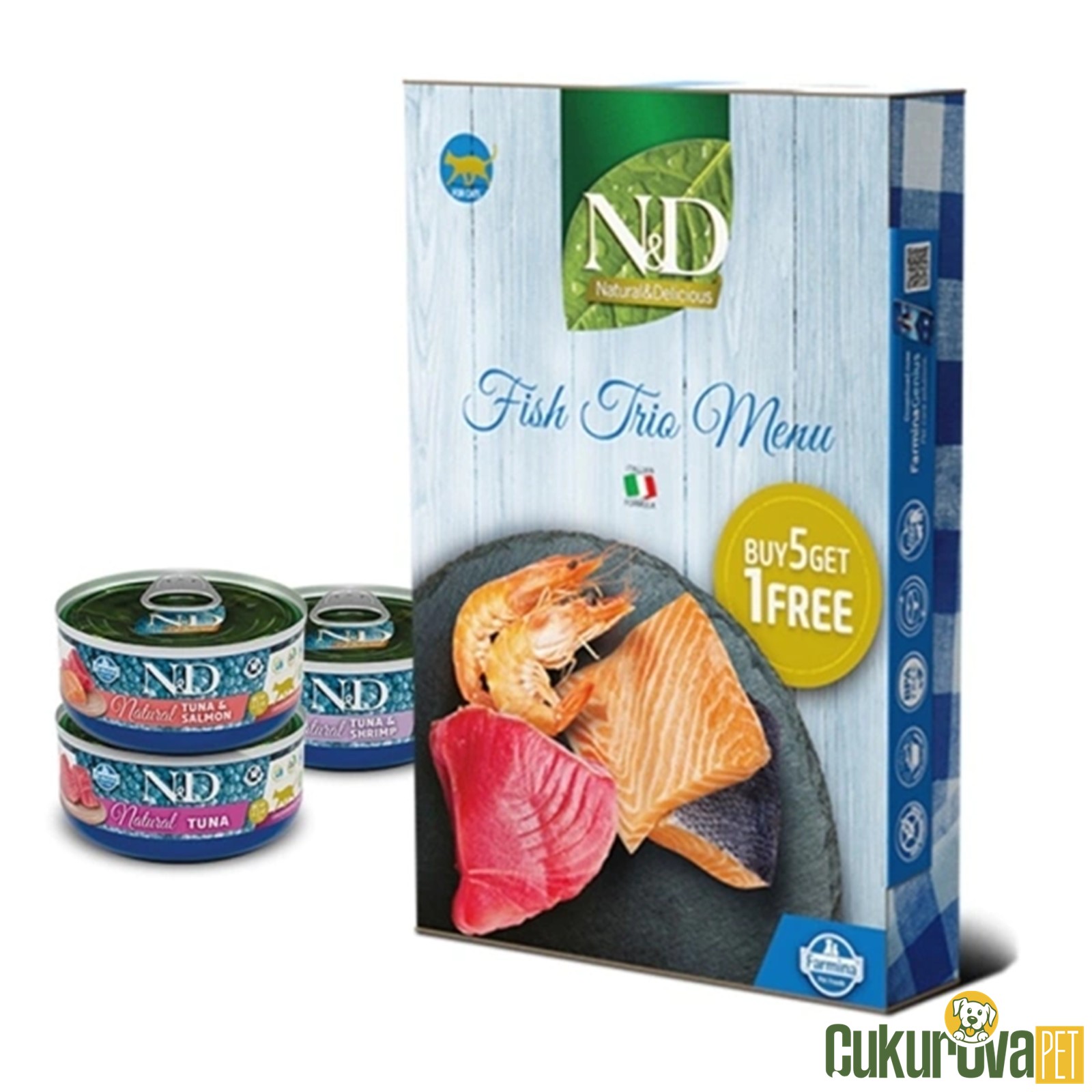 N & D Fish Trio Menu Balıklı Yetişkin Kedi Konservesi 70 Gr - 6 Al 5 Öde