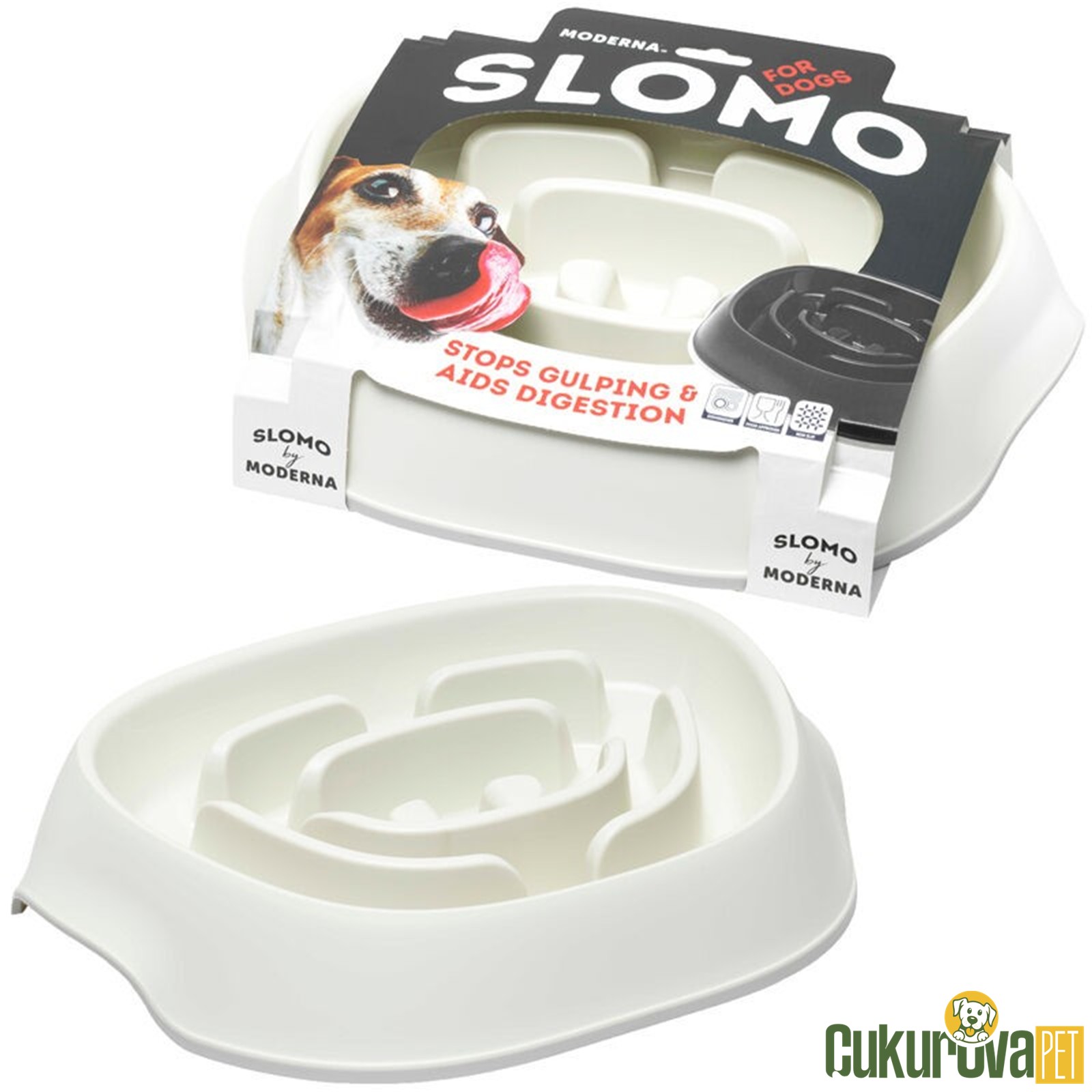 Moderna Slomo Hızlı Yeme Önleyi̇ci̇ Köpek Mama Kabı - 950 Ml - Beyaz