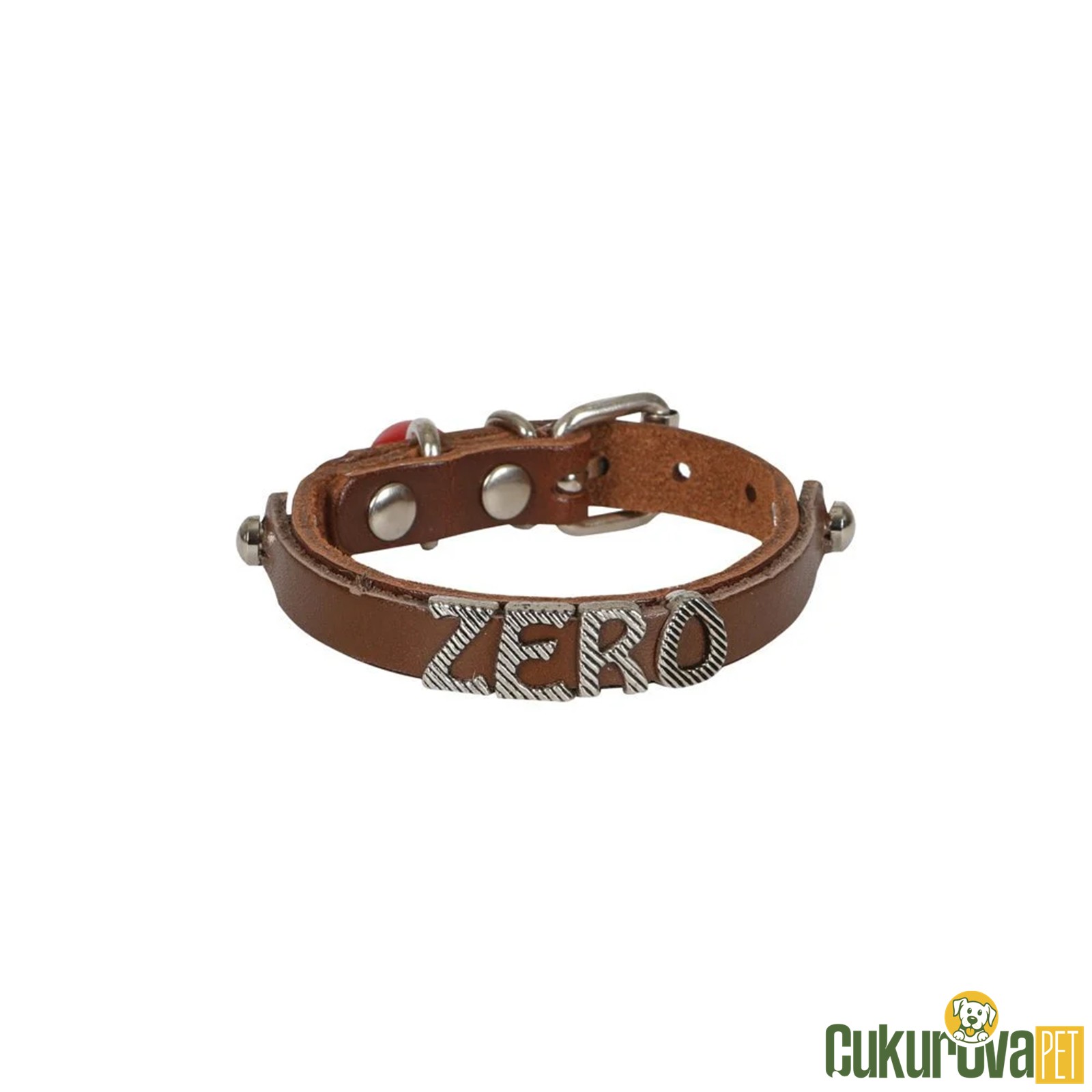 Cattie Gerçek Deriden El Yapımı İsimlikli Kedi Boyun Tasması S - 1 Mm x 18 - 22 Cm - Kahverengi