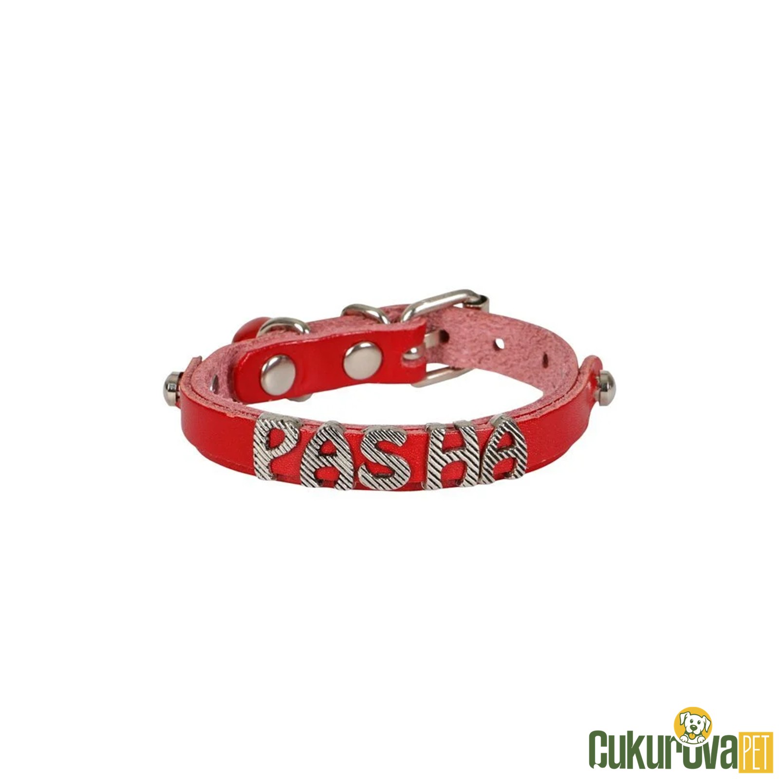 Cattie Gerçek Deriden El Yapımı İsimlikli Kedi Boyun Tasması S - 1 Mm x 18 - 22 Cm - Kırmızı