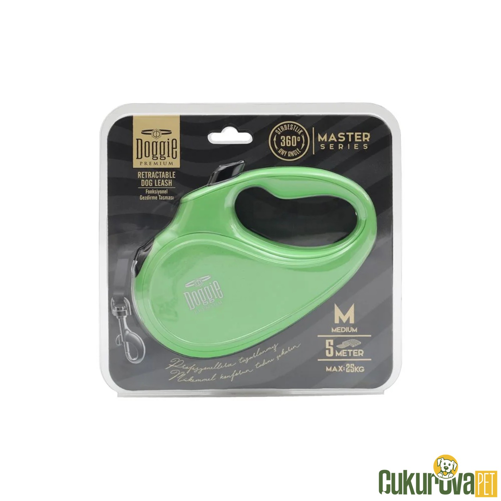 Doggie Master Seri̇si̇ Otomati̇k Uzatma Tasması M - 25 Kg - 5 M - Yeşi̇l