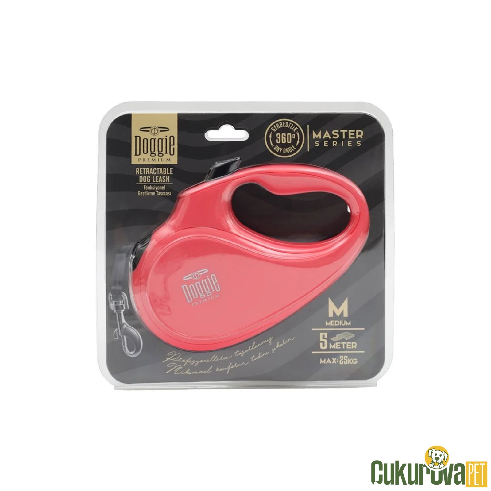 Doggie Master Seri̇si̇ Otomati̇k Uzatma Tasması M - 25 Kg - 5 M - Pembe
