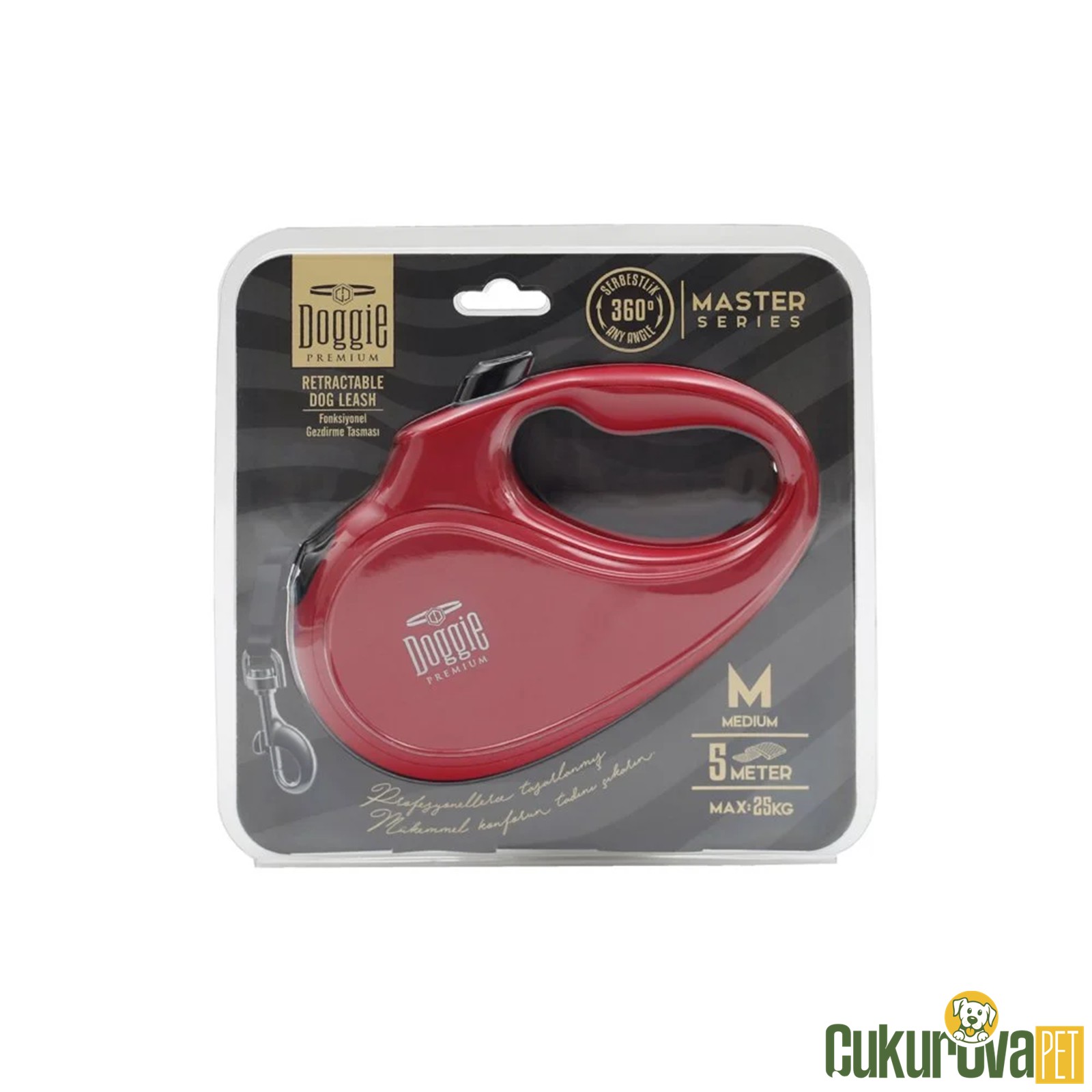 Doggie Master Serisi Otomatik Uzatma Tasması M - 25 Kg - 5 M - Kırmızı